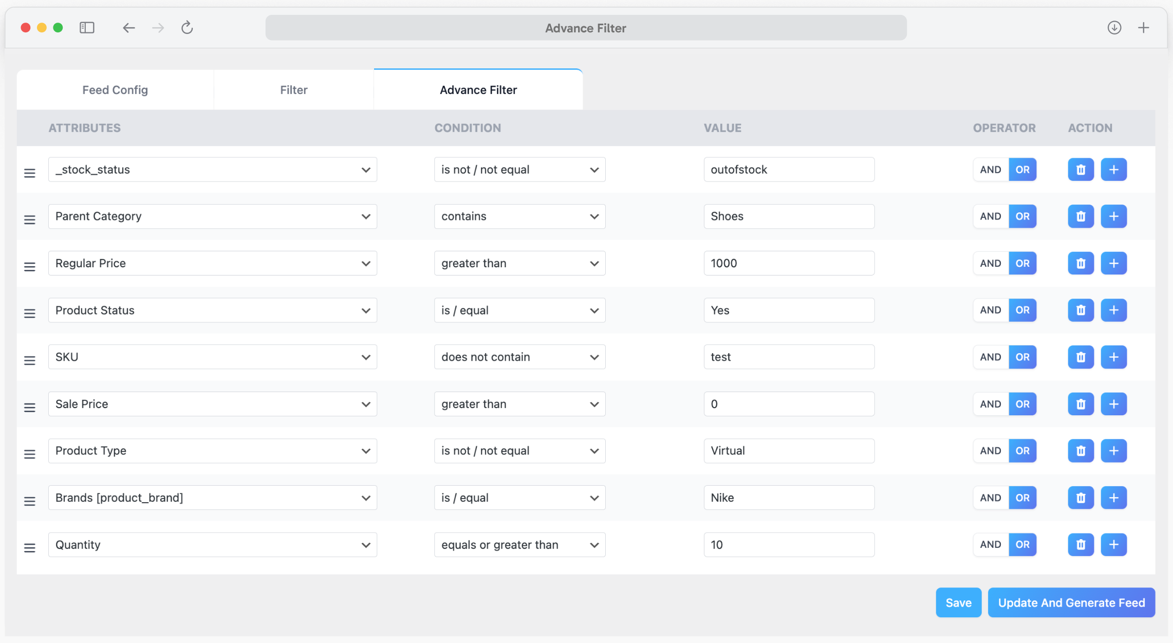 Advanced Filter: Apply advanced rules to filter products