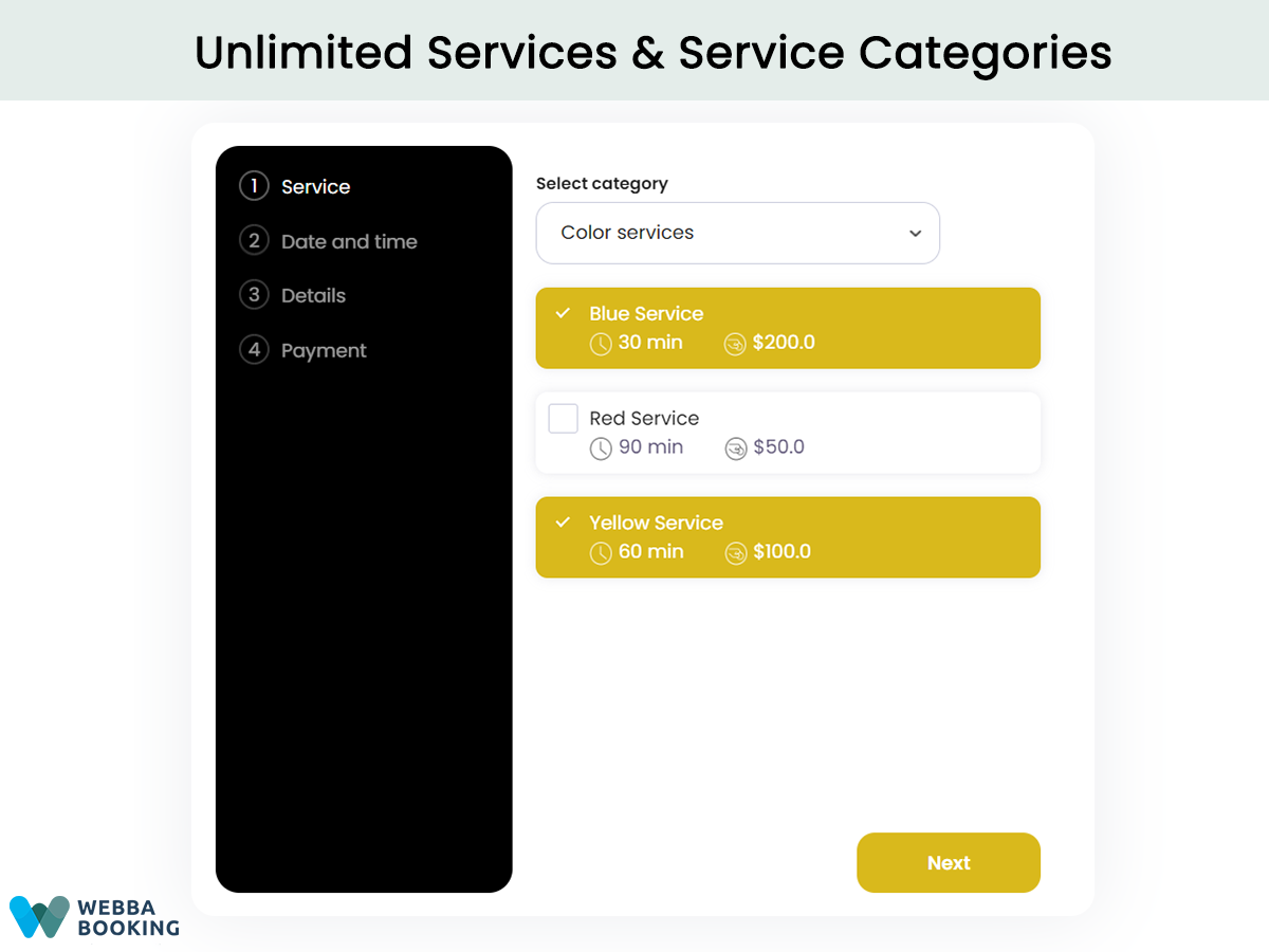 Offer unlimited services and group them into categories