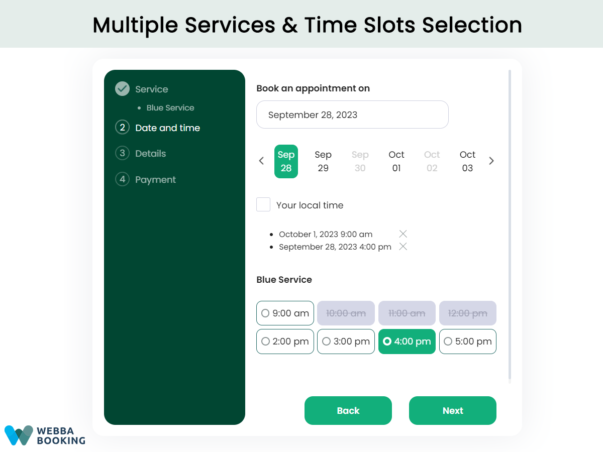 Allow to book multiple services or time slots in one booking