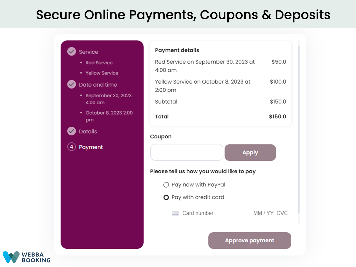 Connect to PayPal, Stripe or WooCommerce for online payments