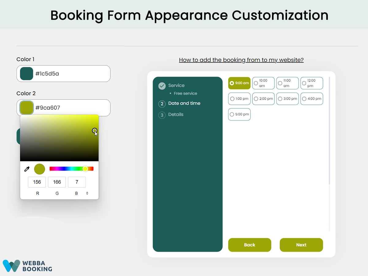 Customize the booking form's appearance