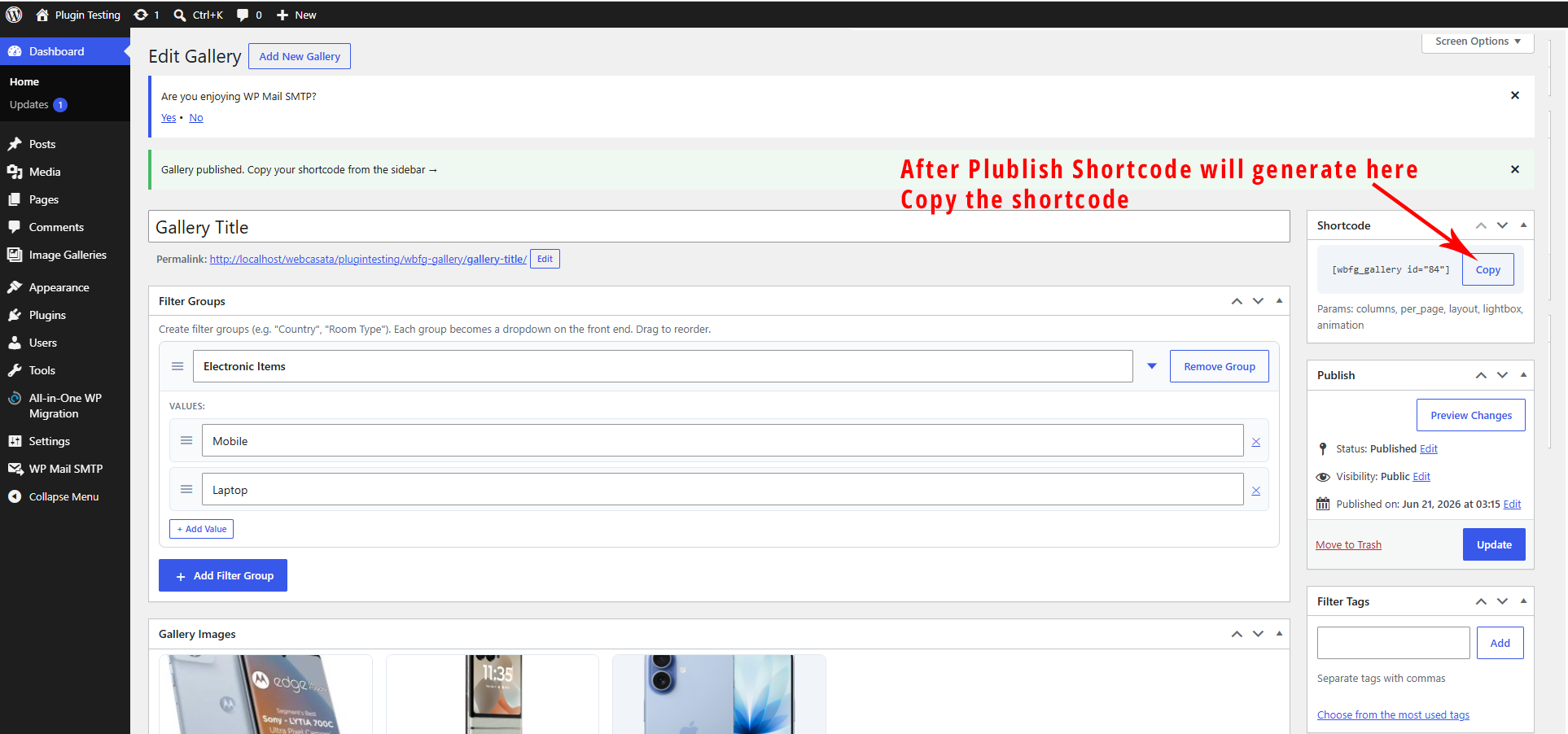 Copy the Shortcode