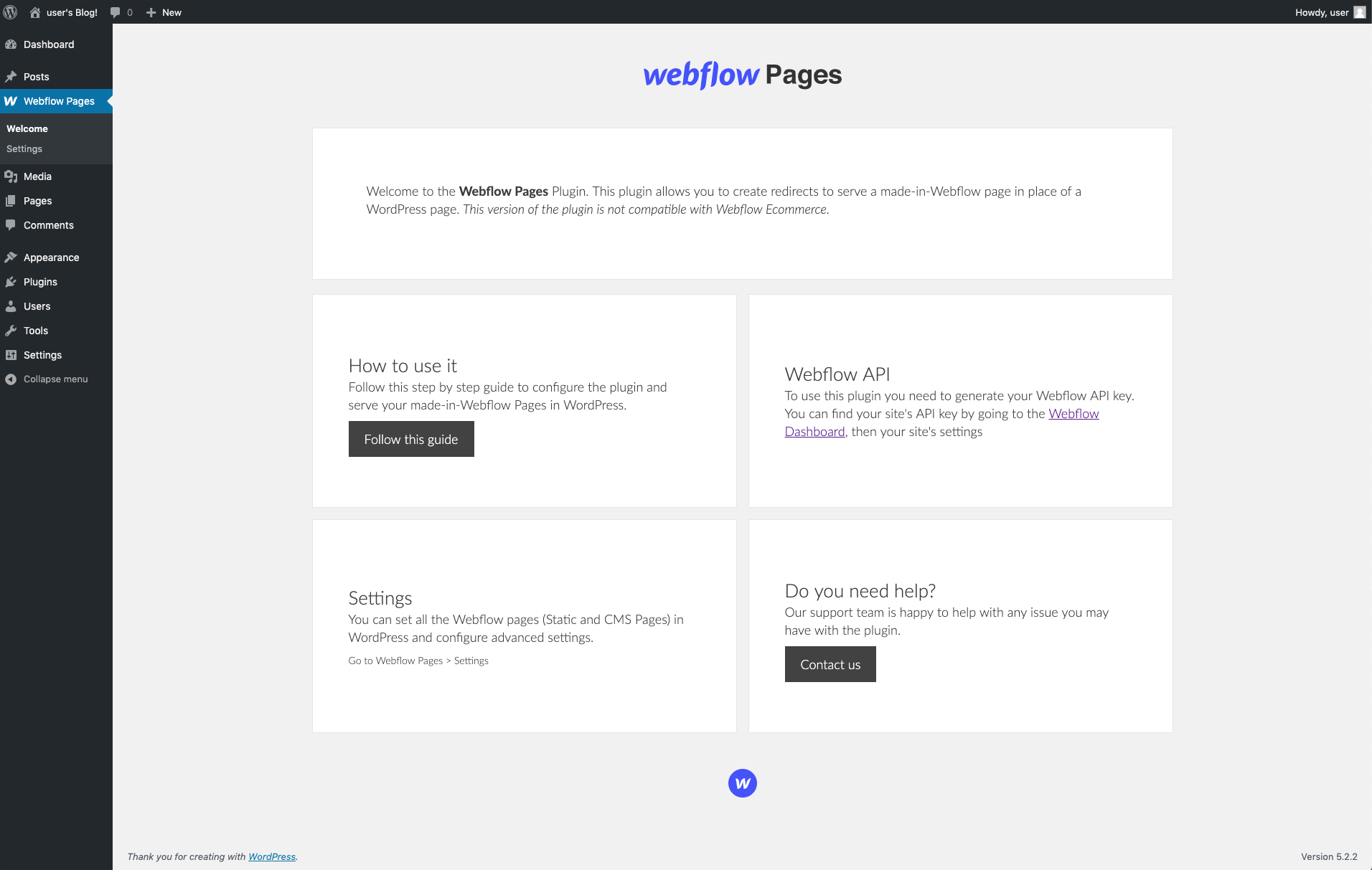 A look at the home page for the Webflow Pages plugin