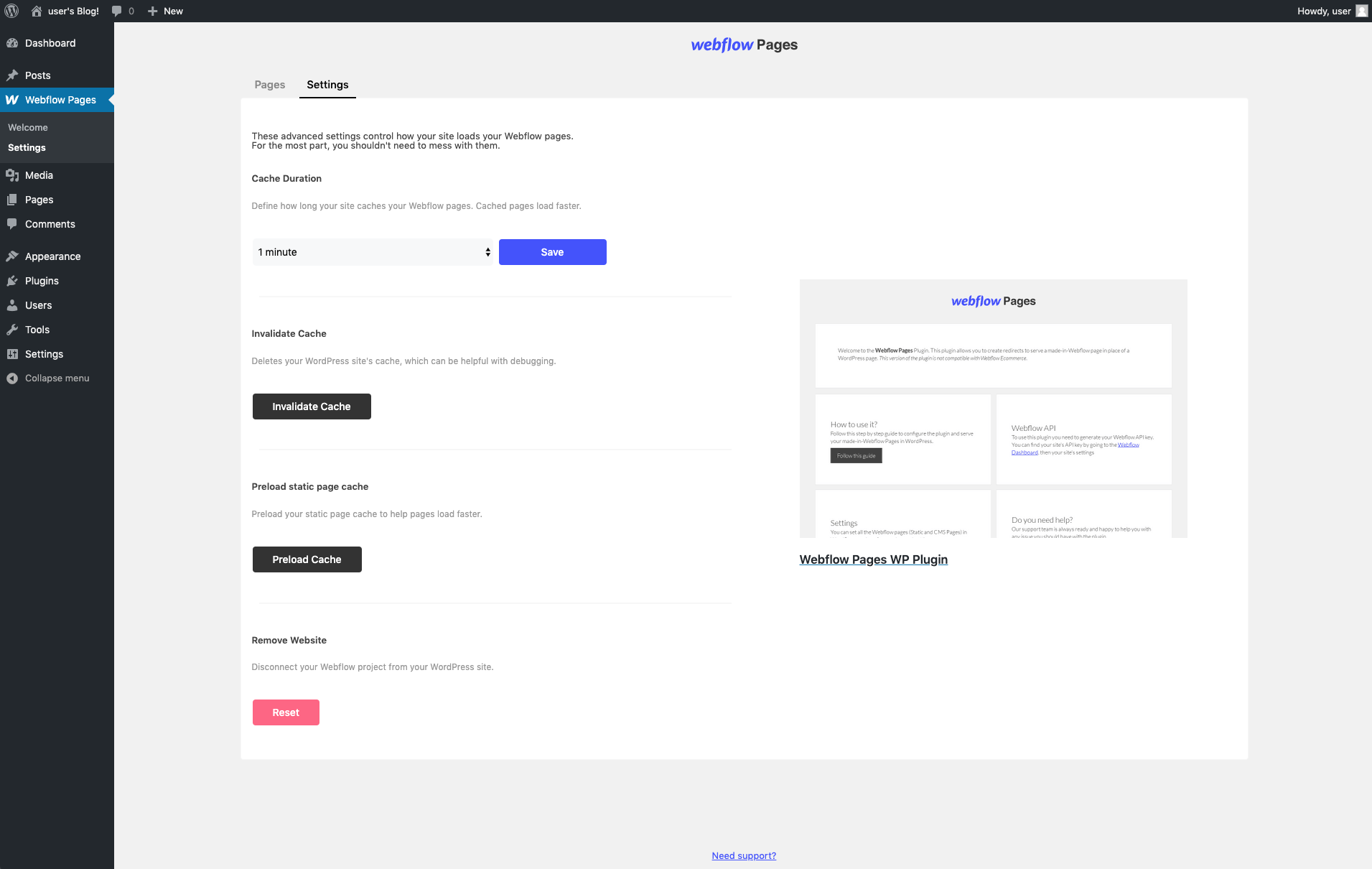 Control caching and other advanced settings