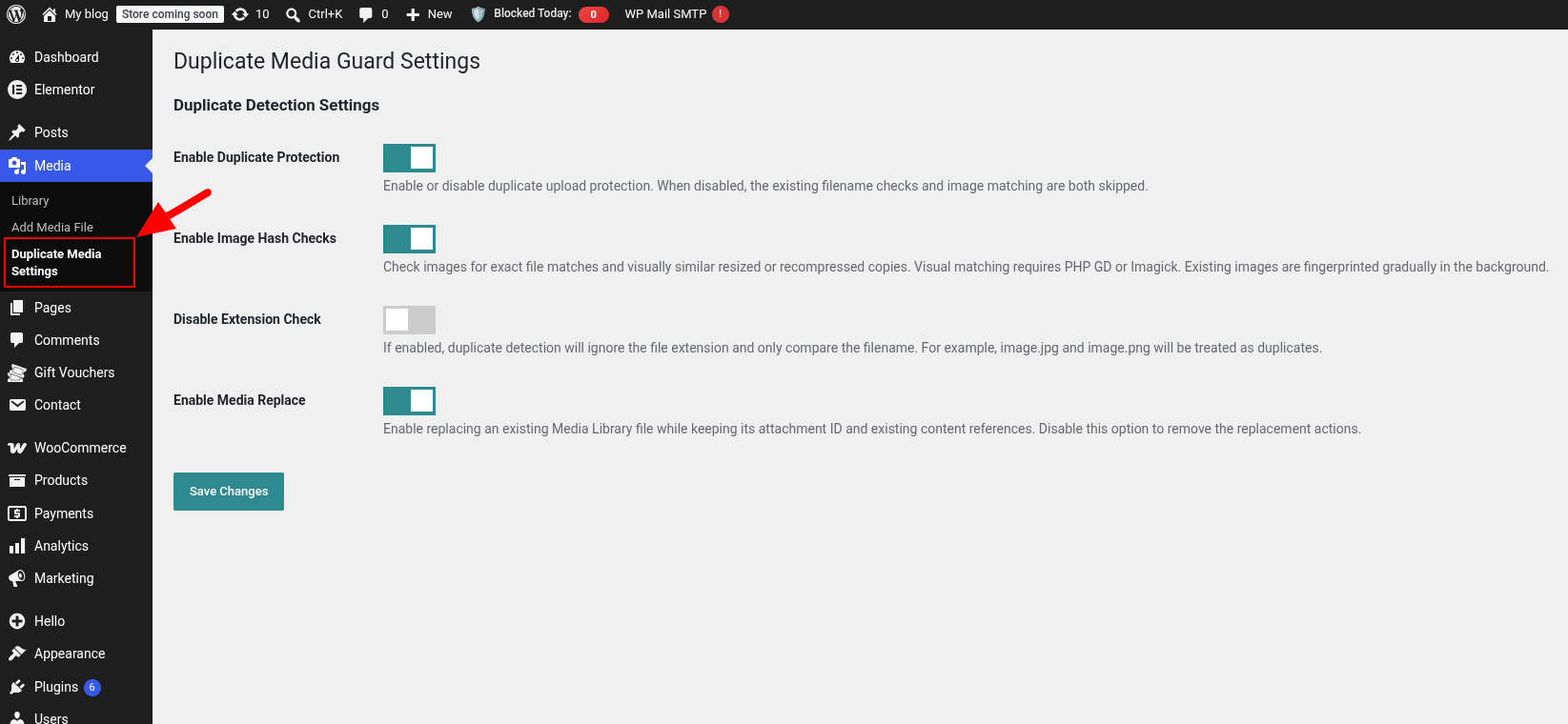 Plugin settings page showing duplicate detection options.
