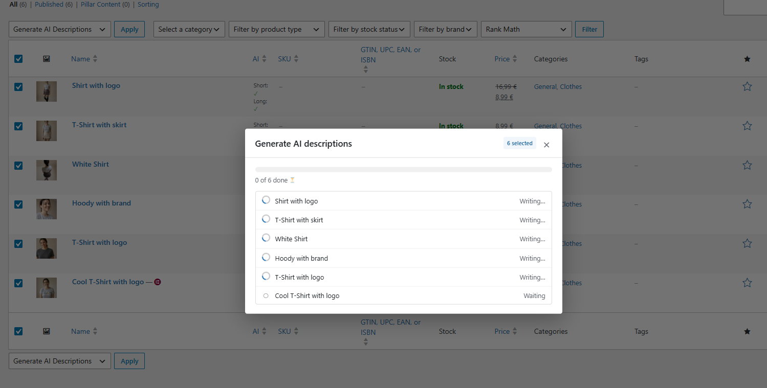 Live progress with a status for every product