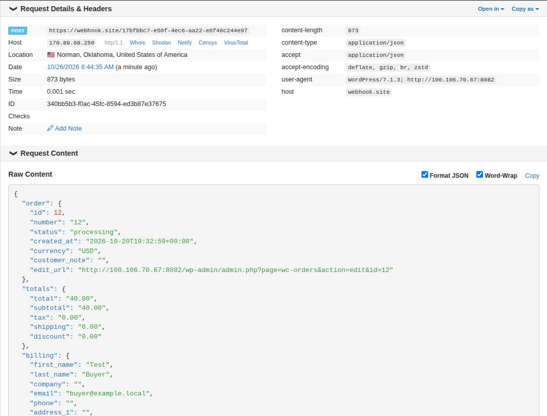 The order data as received by a webhook.