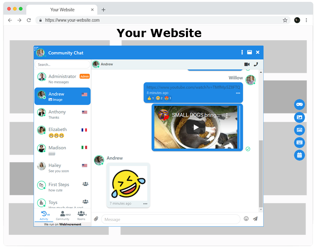 Users can Chat in Rooms and Private Chat. Send Image, Video, Audio and any Type of Files. Reply to Chat messages and More.