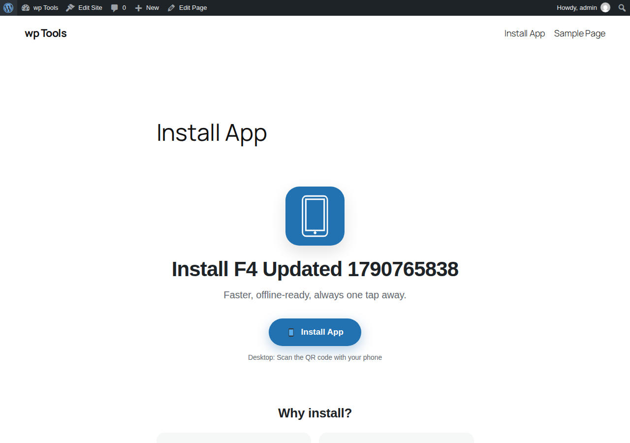 PWA Install Landing β Smart install page with per-platform instructions (iOS/Android/Desktop).