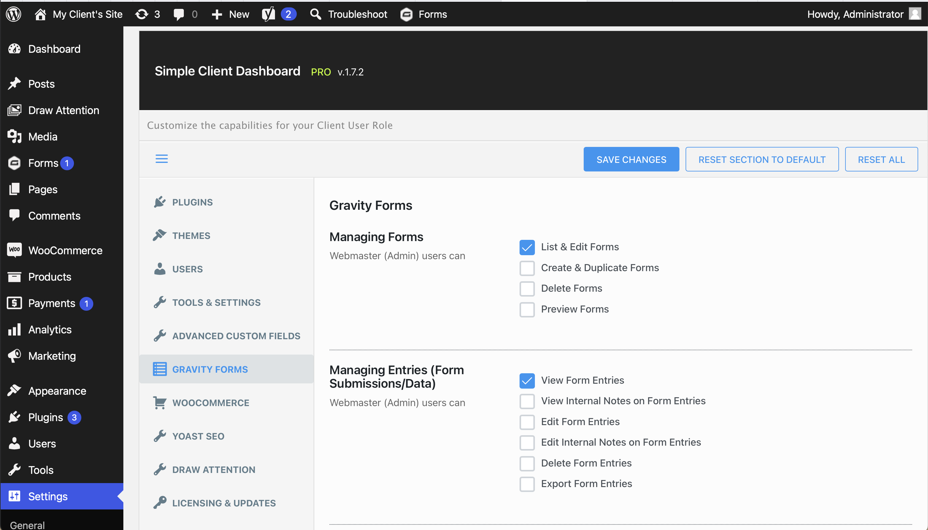 Gravity Forms Settings (Pro version only)