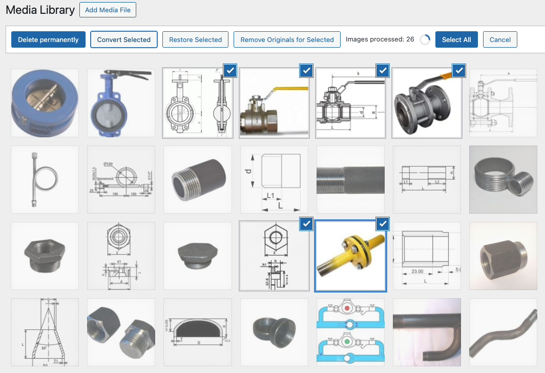 Media Library - Convert selected images in media library with real time feedback.