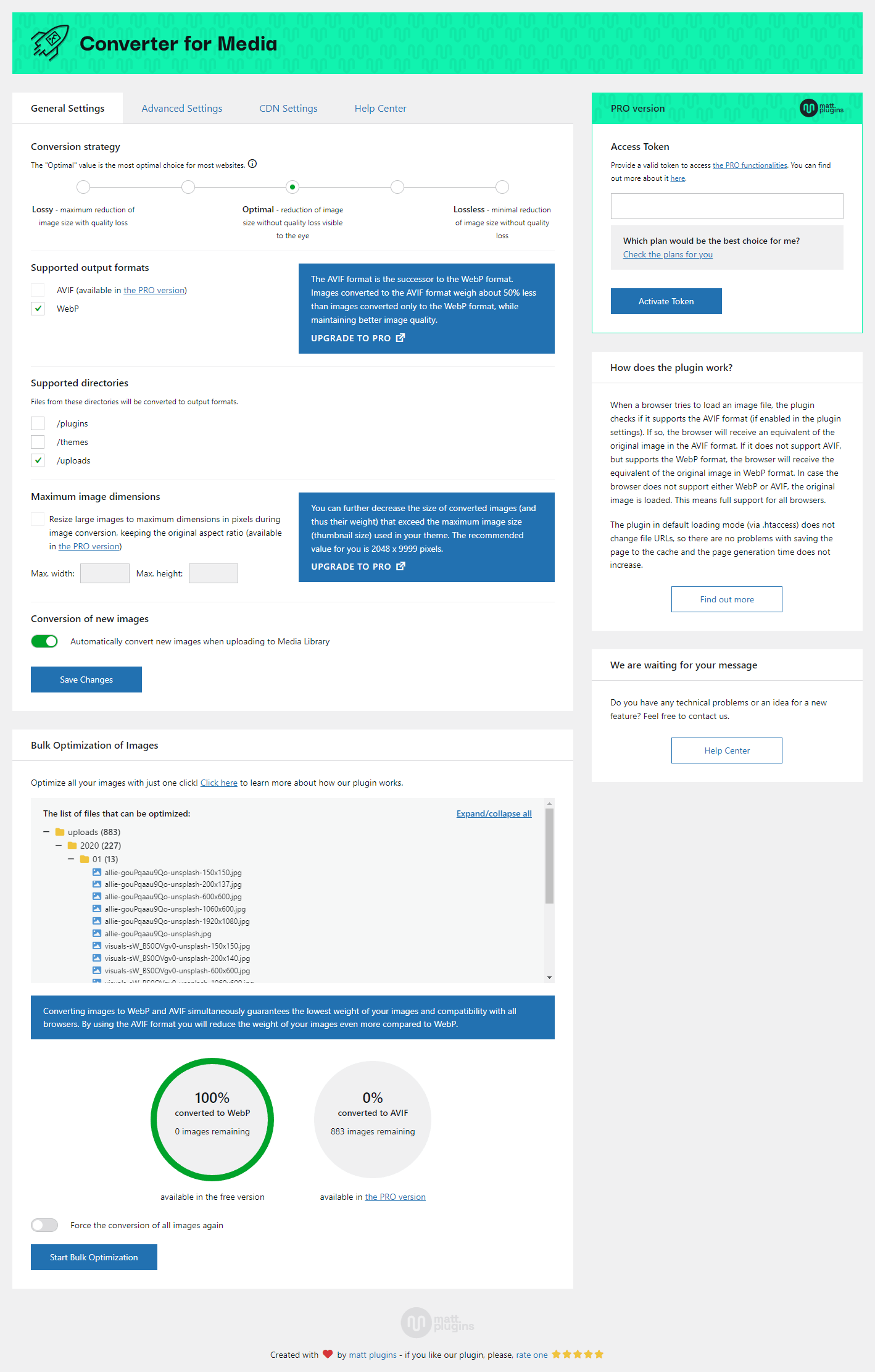 Aba Geral das configurações do plugin