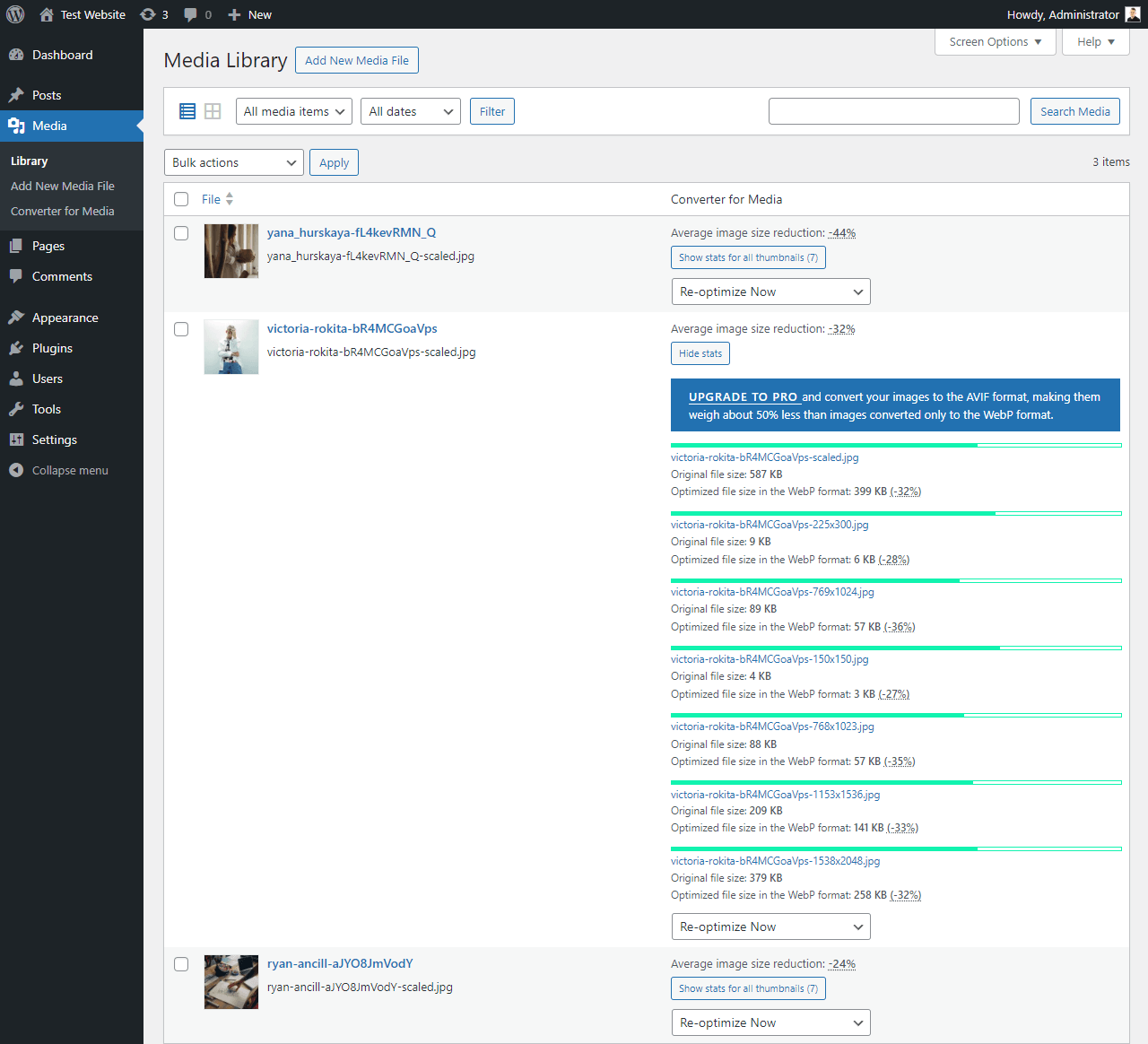 Capacidade de desfazer manualmente a otimização da imagem selecionada