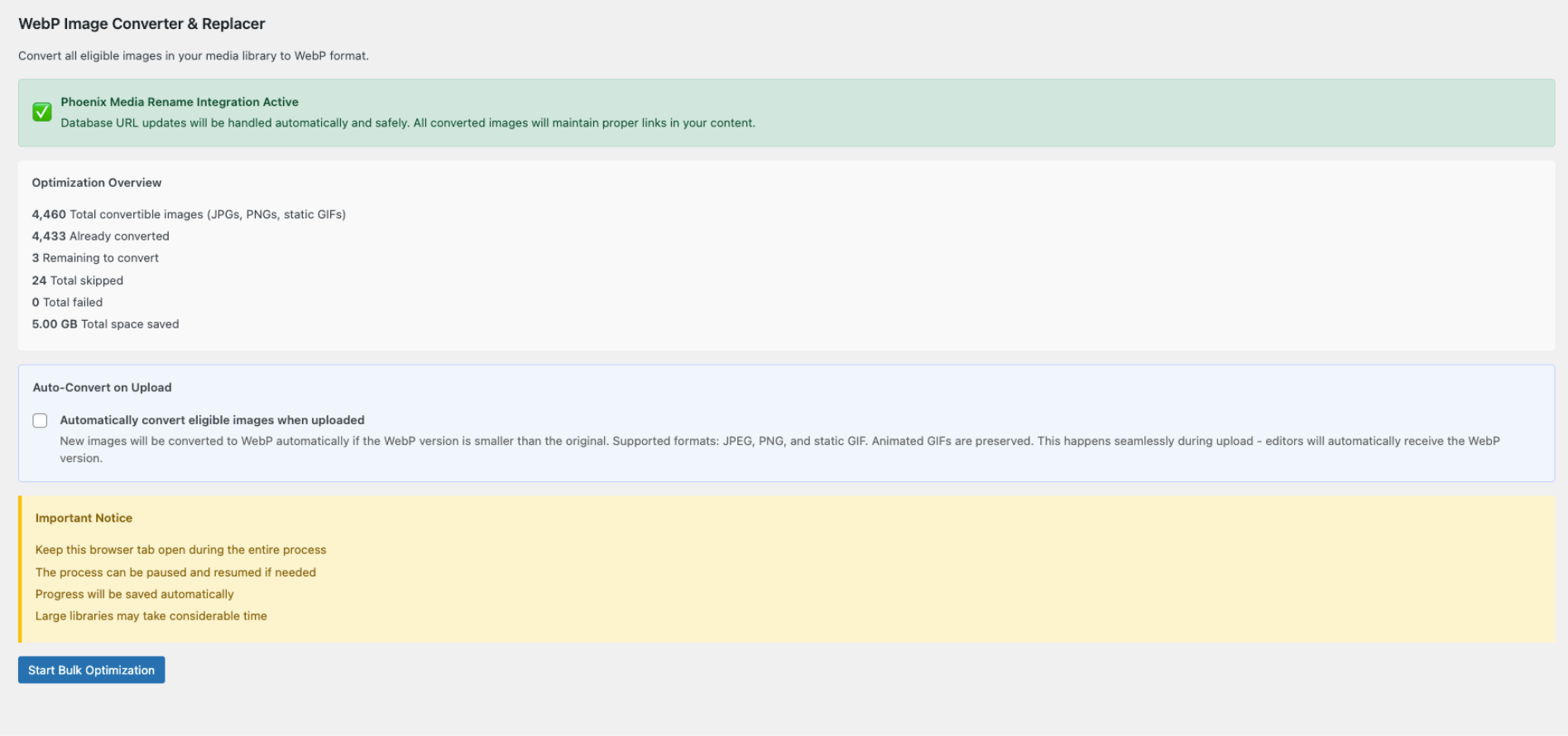 Optimization Overview – library status and space saved