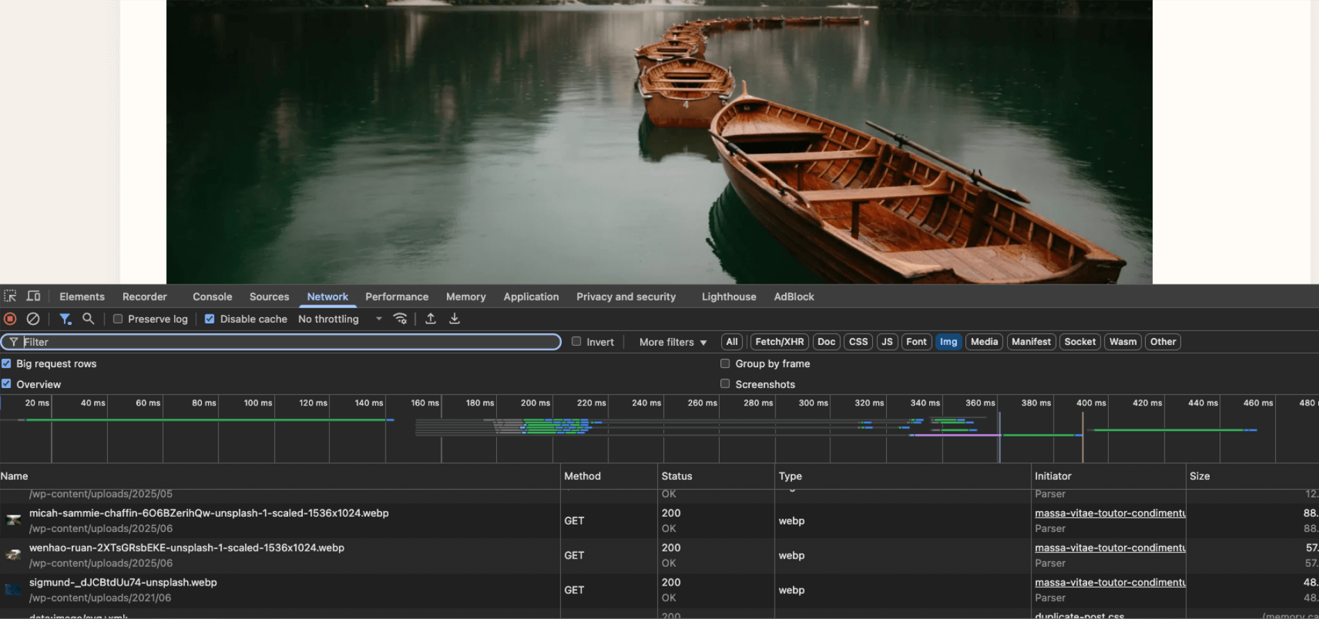 Dev Tools – confirming .webp on the front end