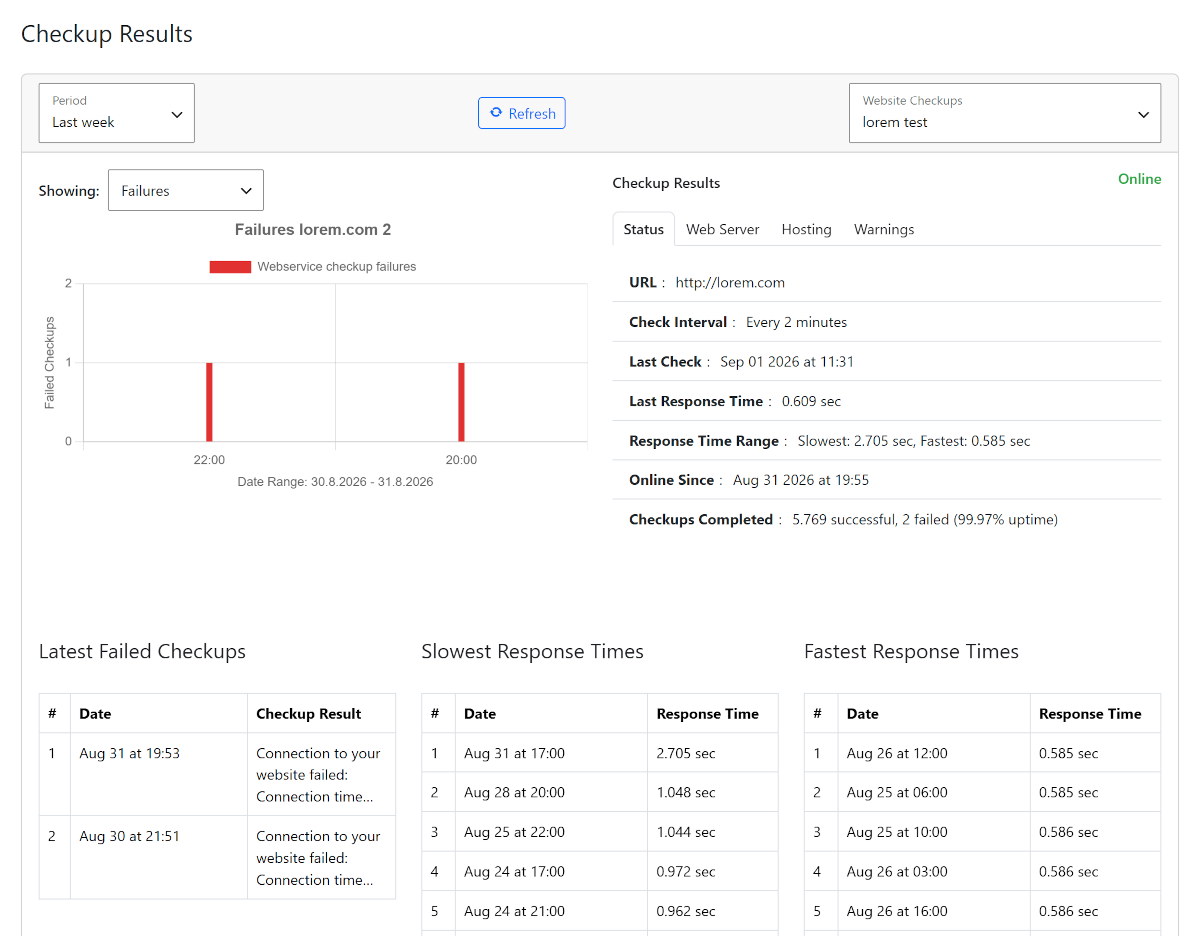 Error view - Detailed error alerts with timestamps and diagnostic information