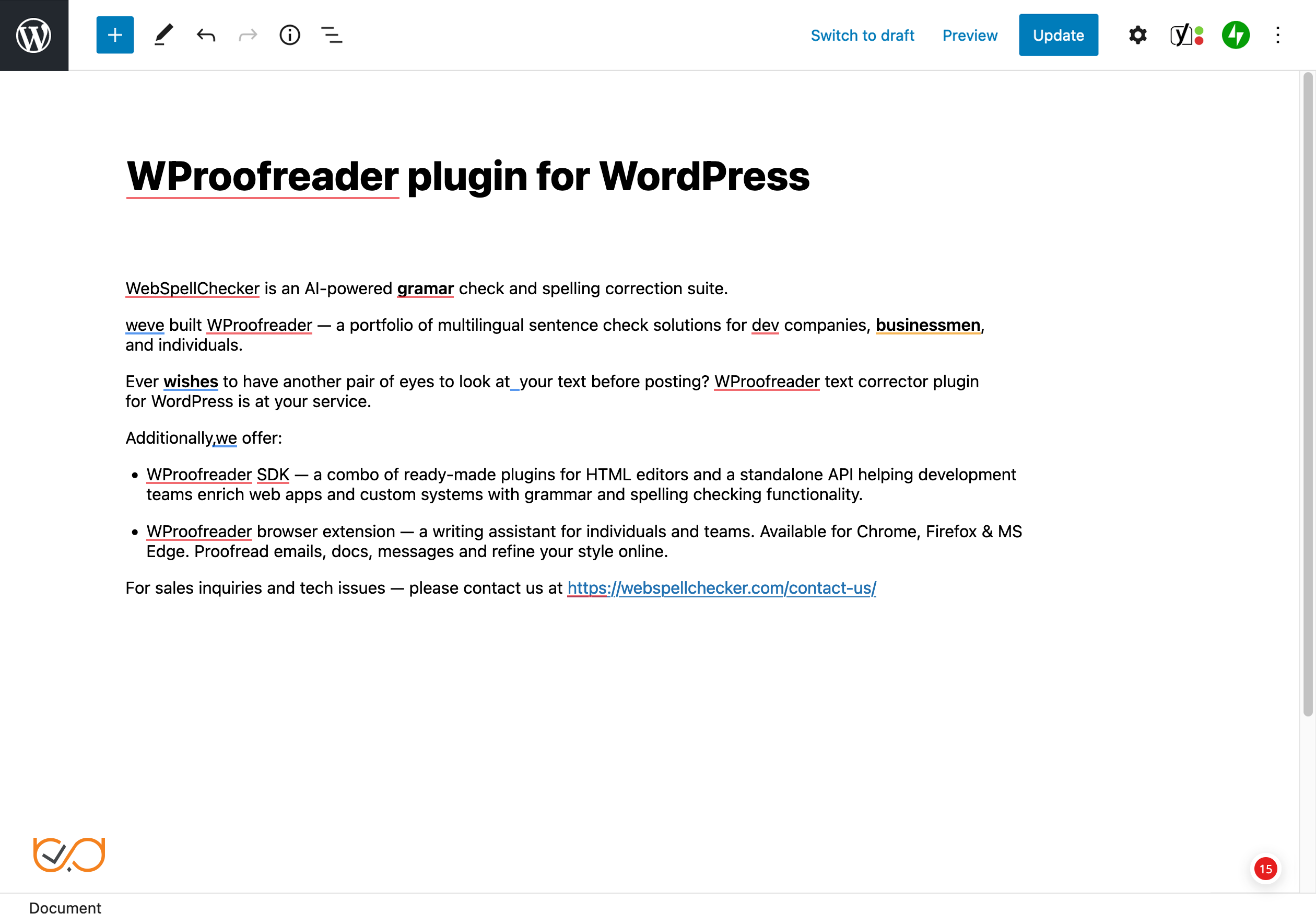 WProofreader spell &amp; grammar check plugin for WordPress