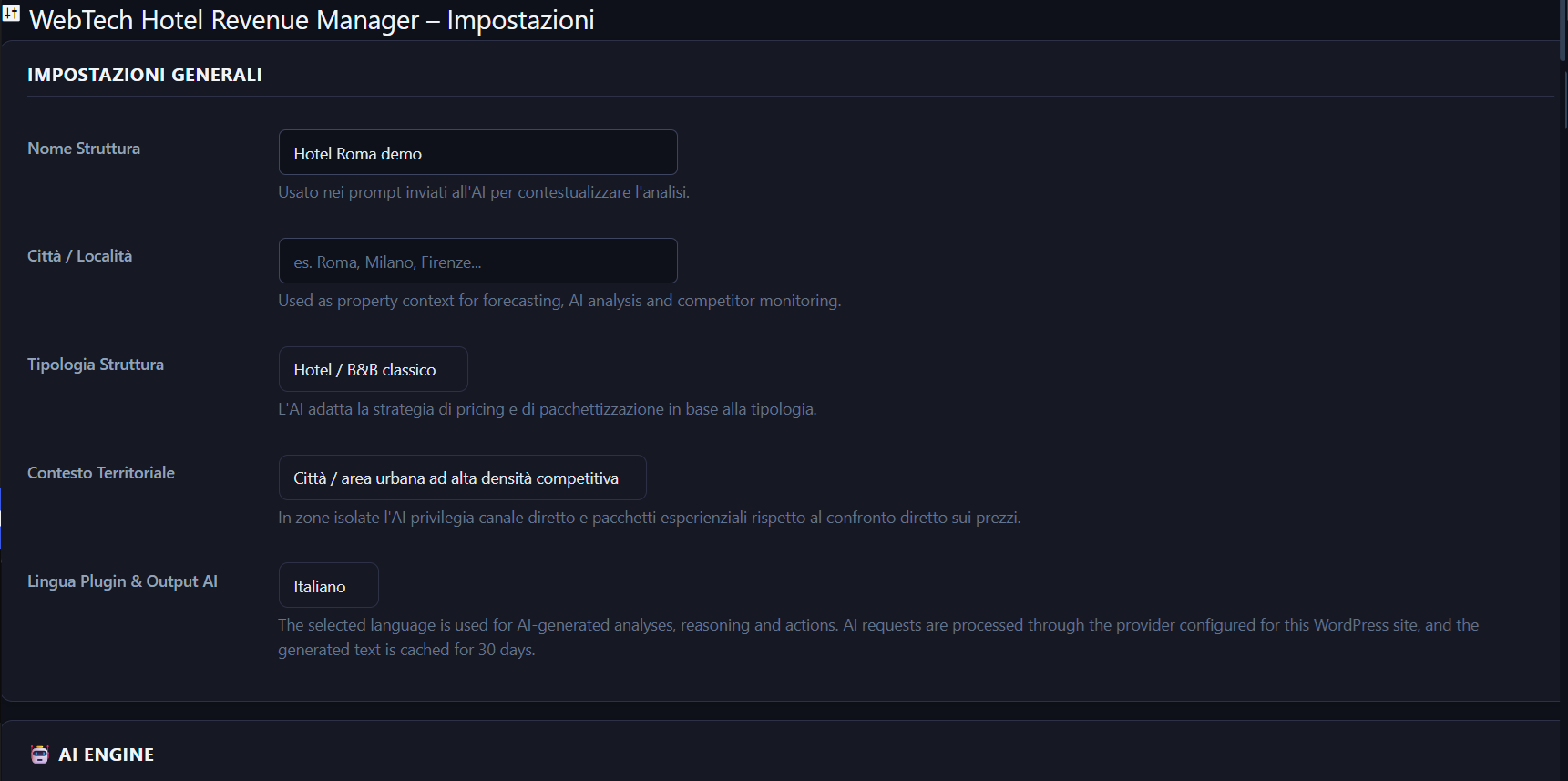 Settings, including the AI engine and SerpApi sections.