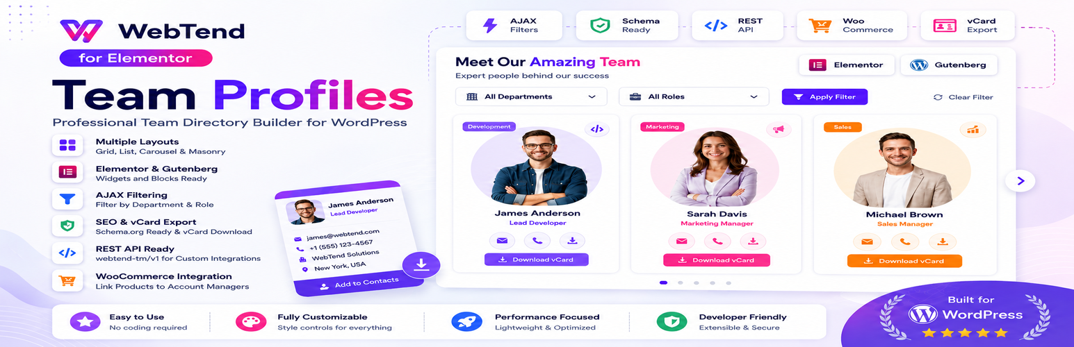 WebTend Team Profiles for Elementor