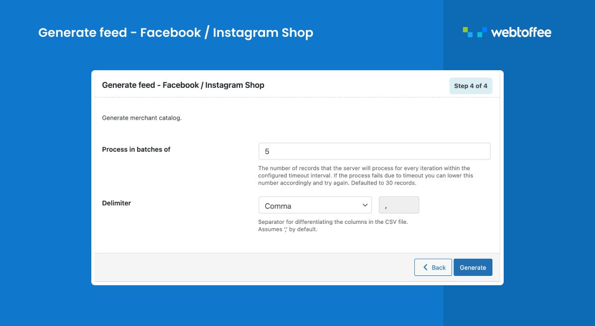 Generate feed - Facebook / Instagram Shop.