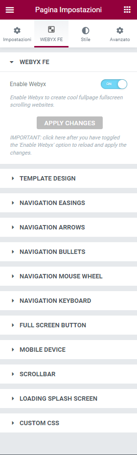 <strong>WEBYX FE SETTINGS</strong>