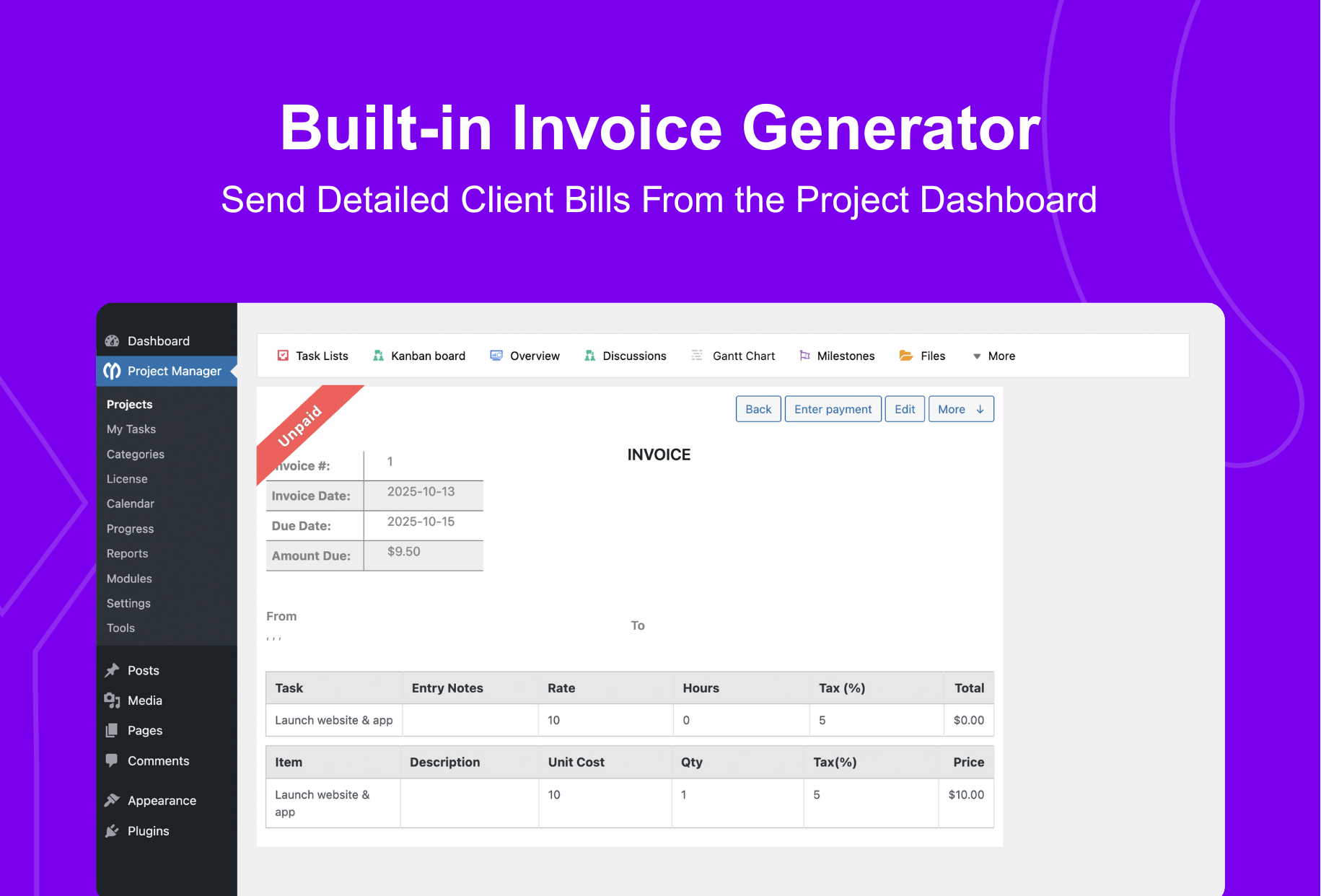 Built-in invoice generator