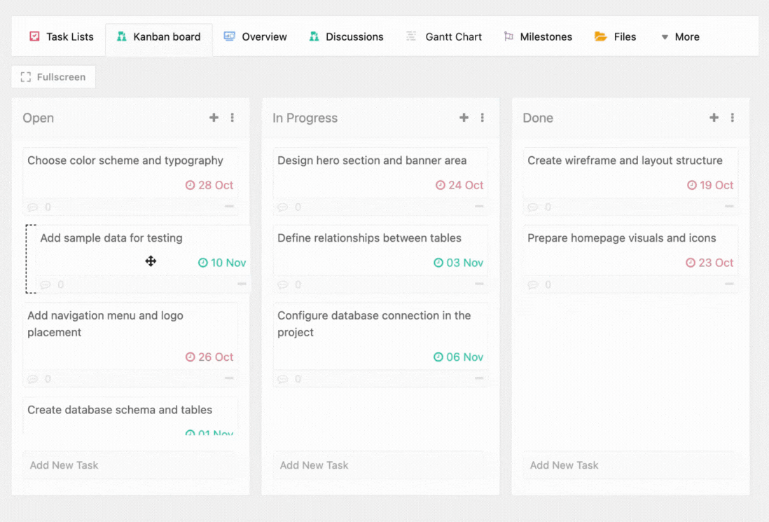 Kanban Board of WP Project Manager