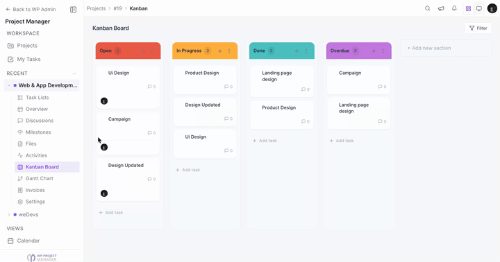 Kanban Board of Project Manager