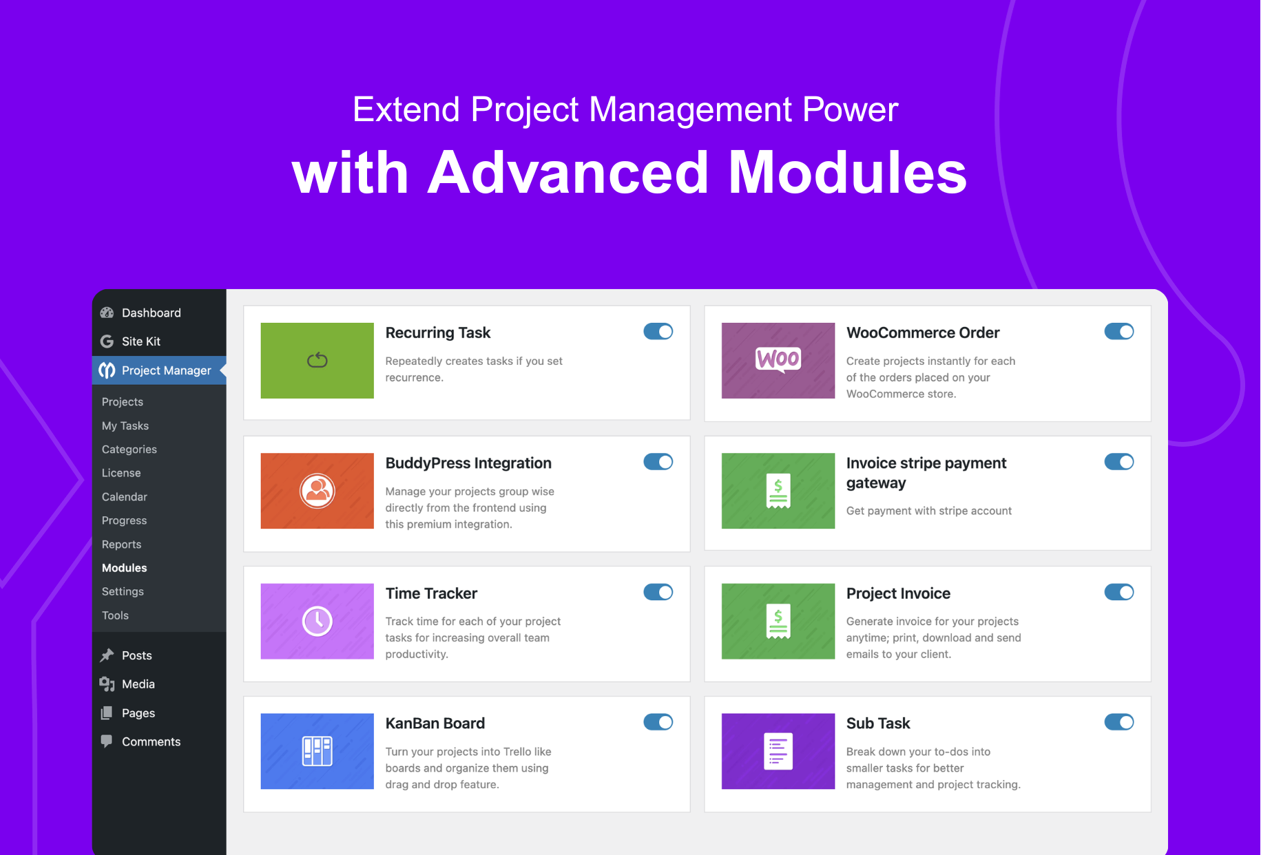 Extend project management power with advanced modules