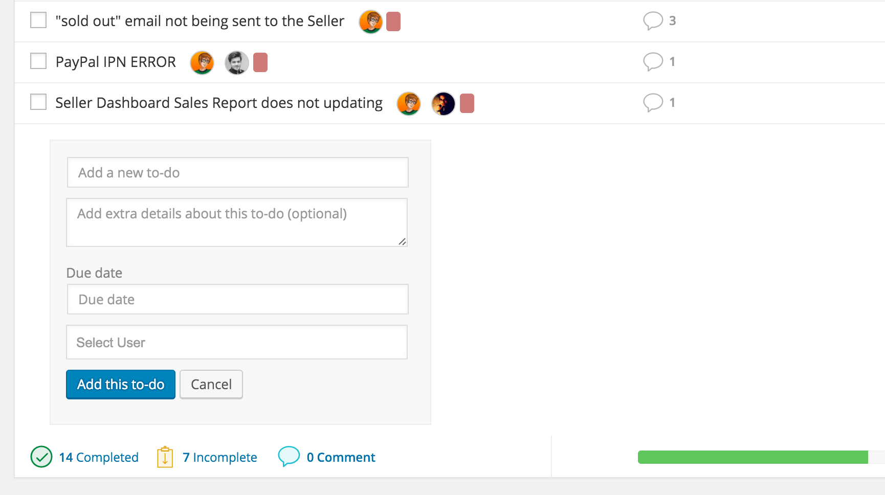 Create a task in a to-do list. Add task title, additional details, assign multiple users and set dates.