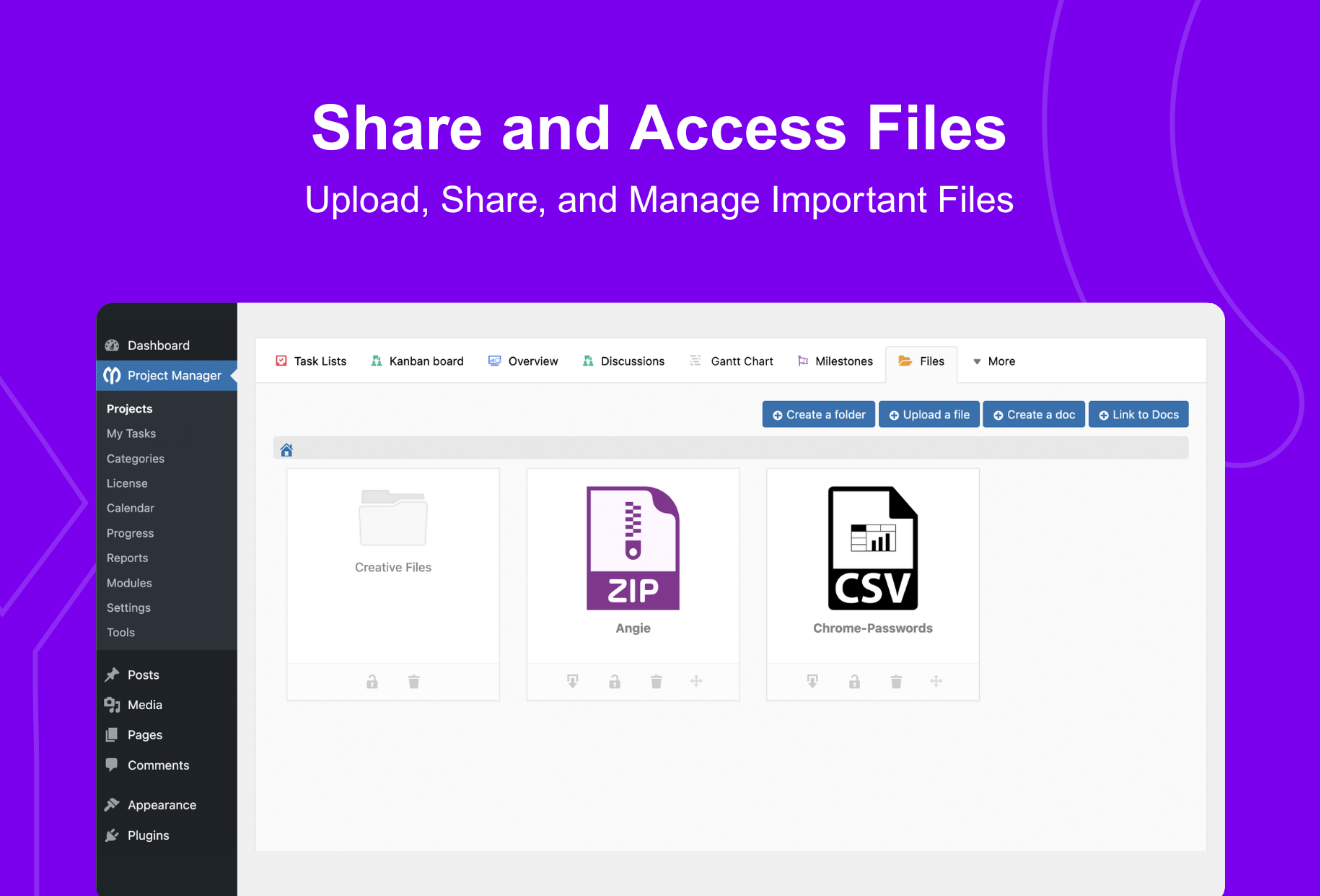 Upload, share, and access files