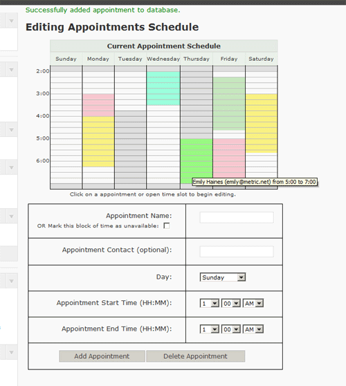 Image of the planner display, through the admin interface.