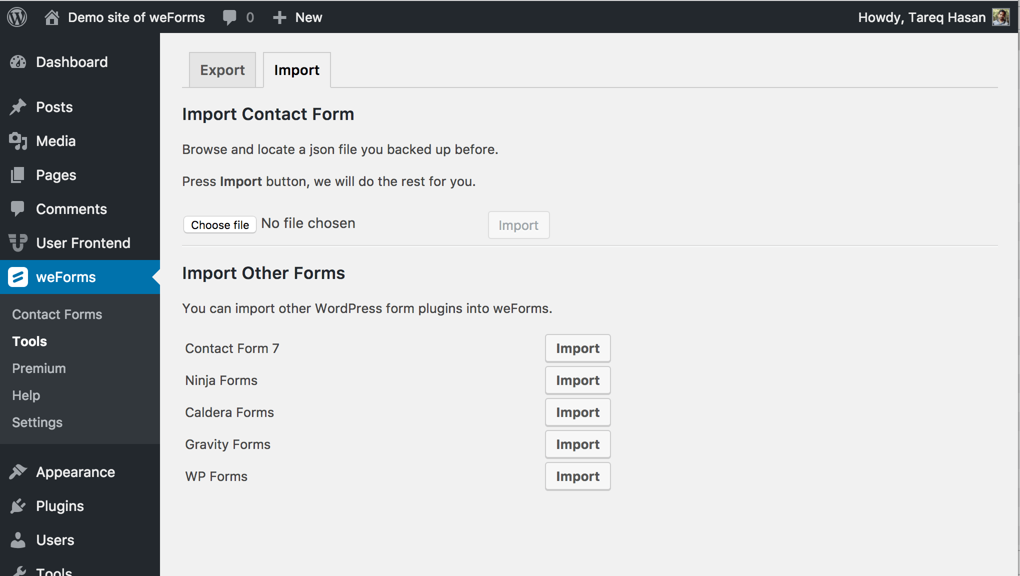 Importa formulários, também importa formulários de vários outros plugins