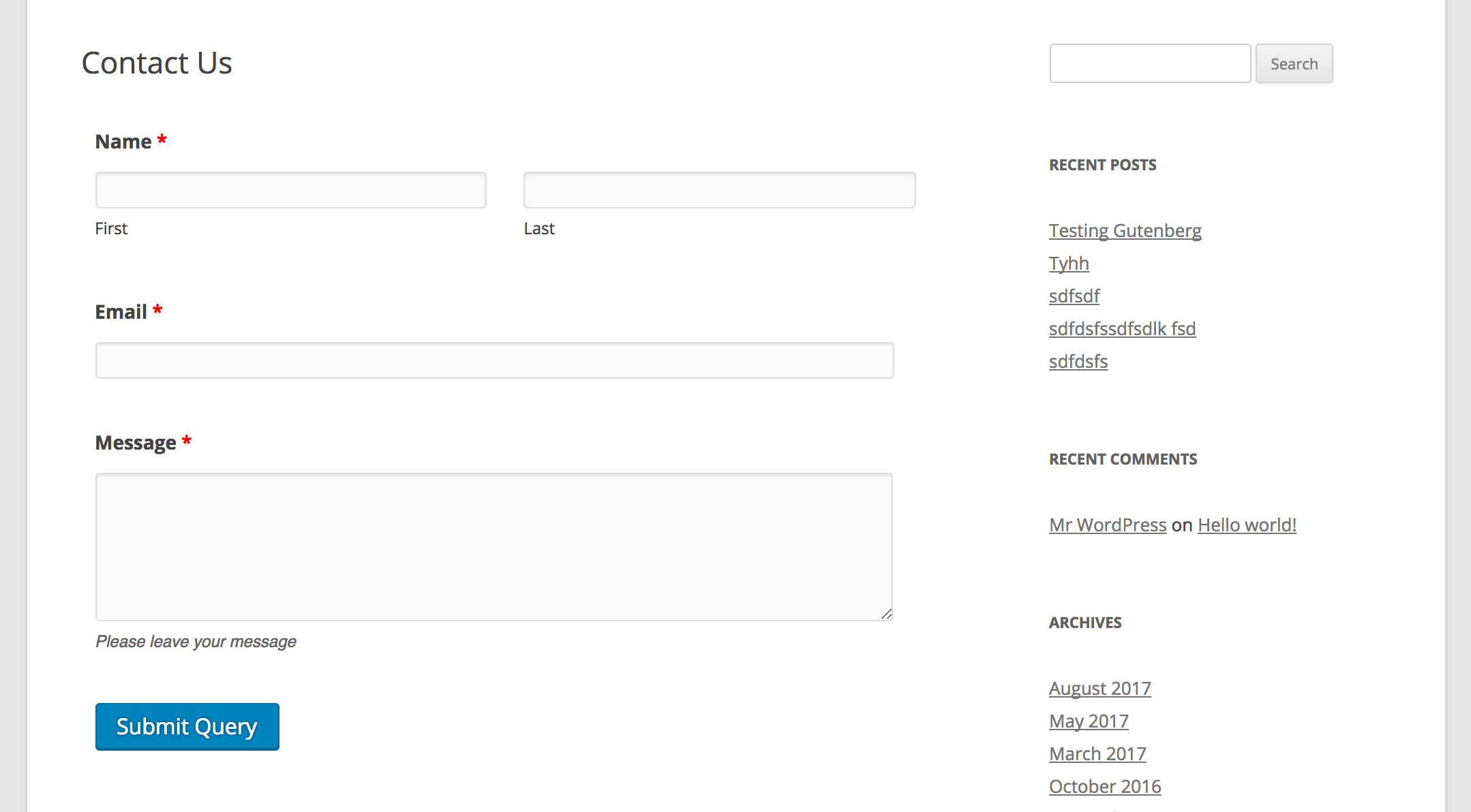 A simple contact form displayed on the site