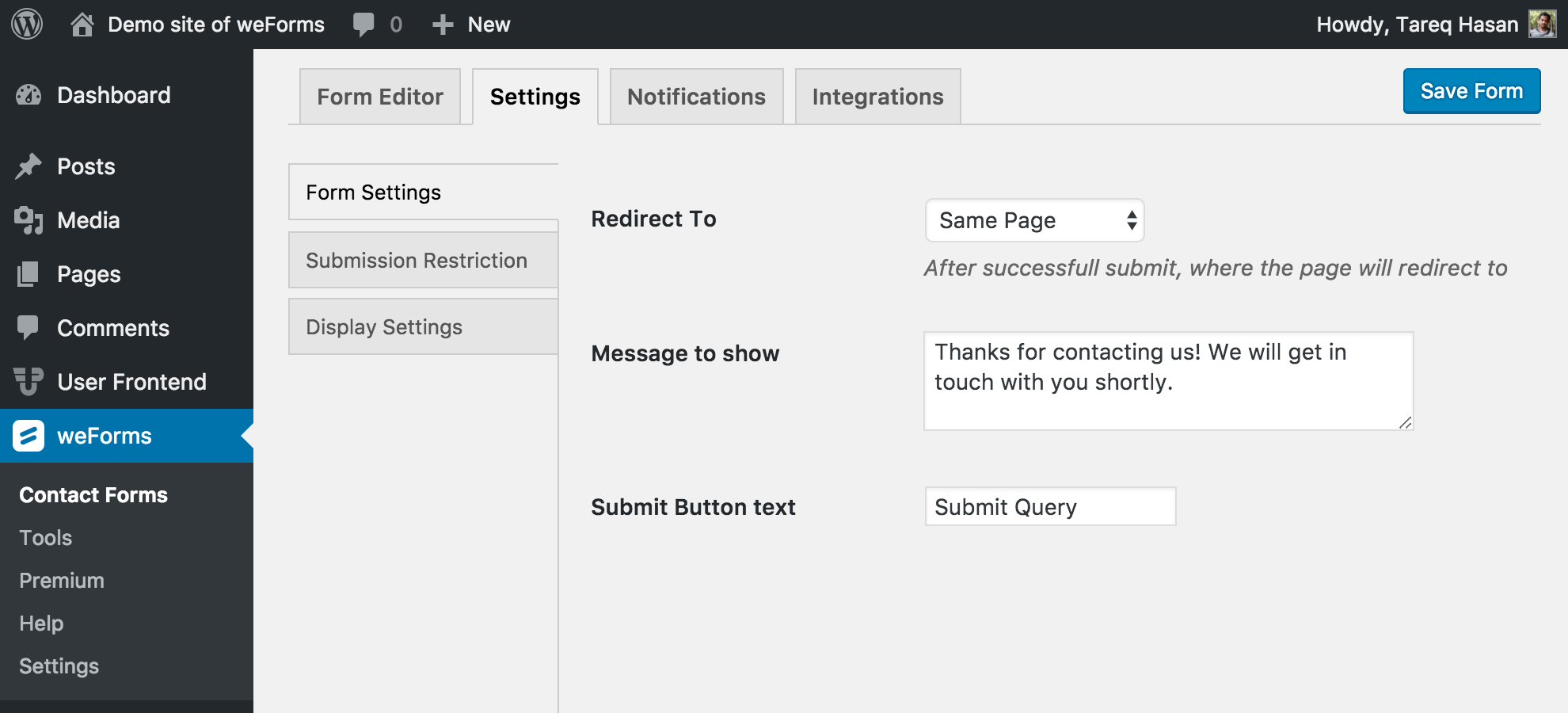 Form settings