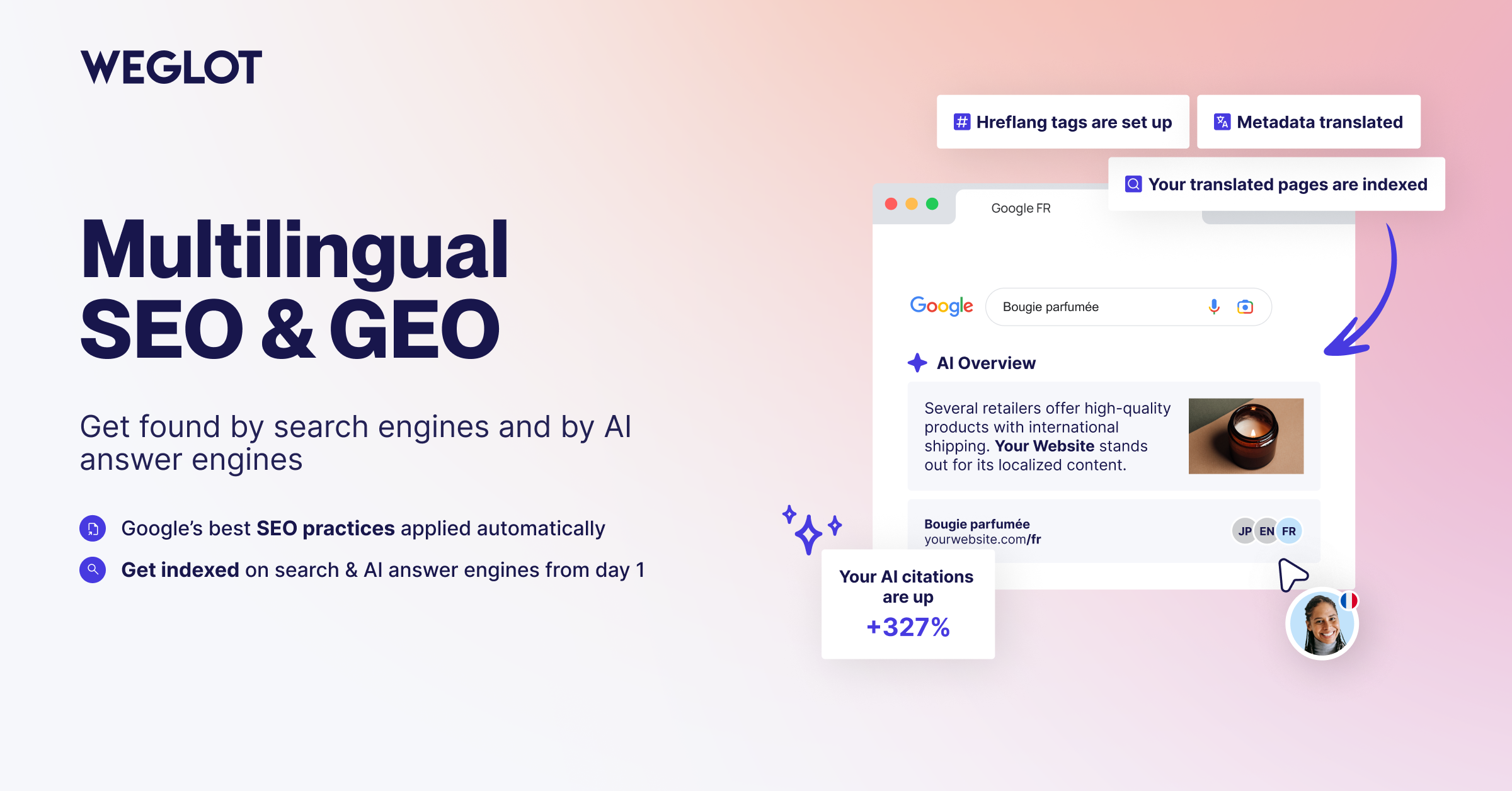 Get found in every market with multilingual SEO and GEO built in
