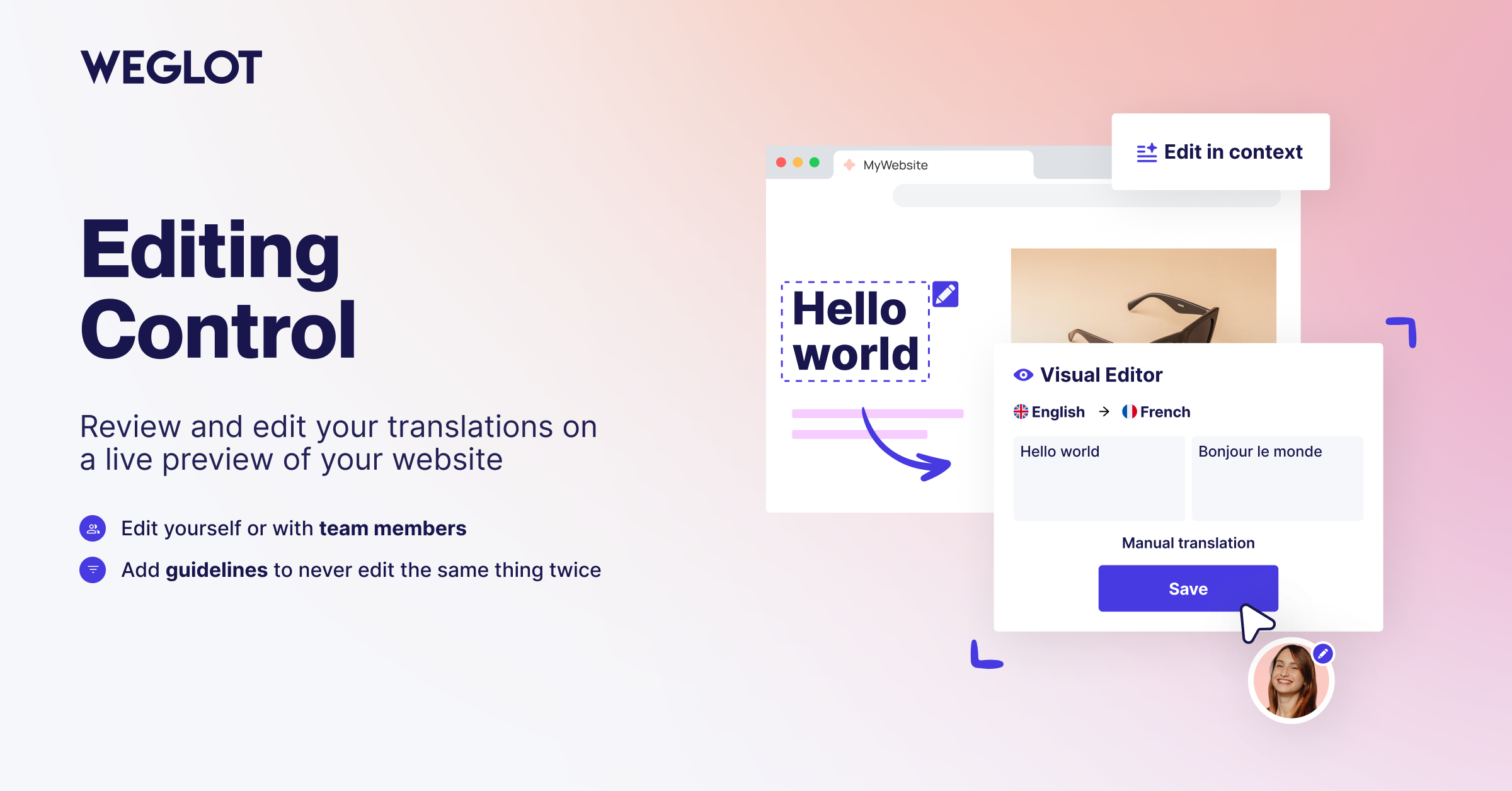Review and edit your translations in context, on a live preview of your website