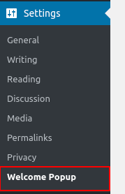 Welcome Popup Menu On Backend.