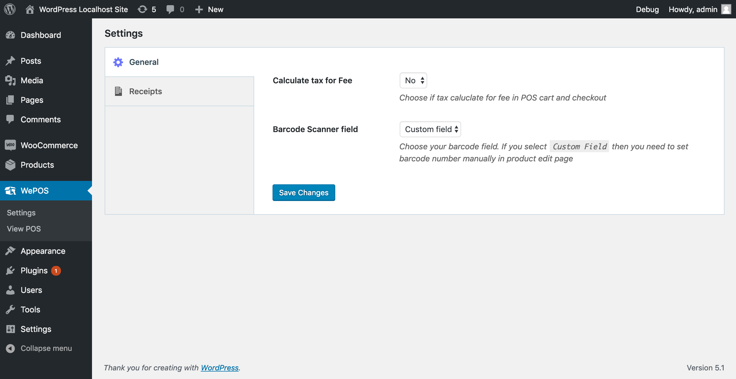 Admin Dashboard Settings