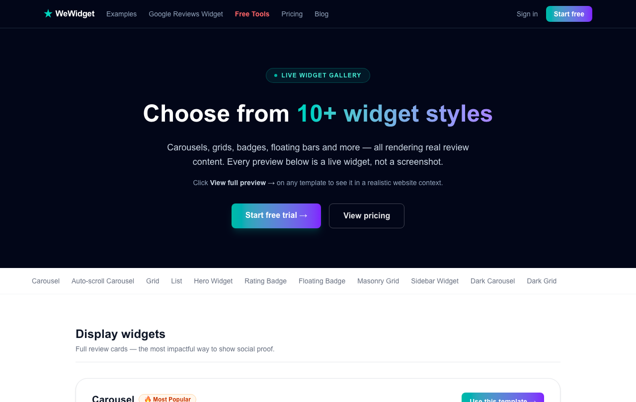 Choose from 10+ widget styles in the WeWidget gallery