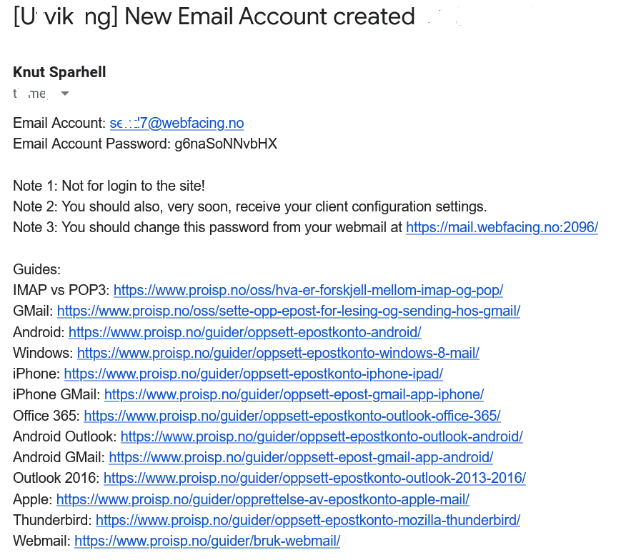 Email sendt to existing email upon new account creation (optional)