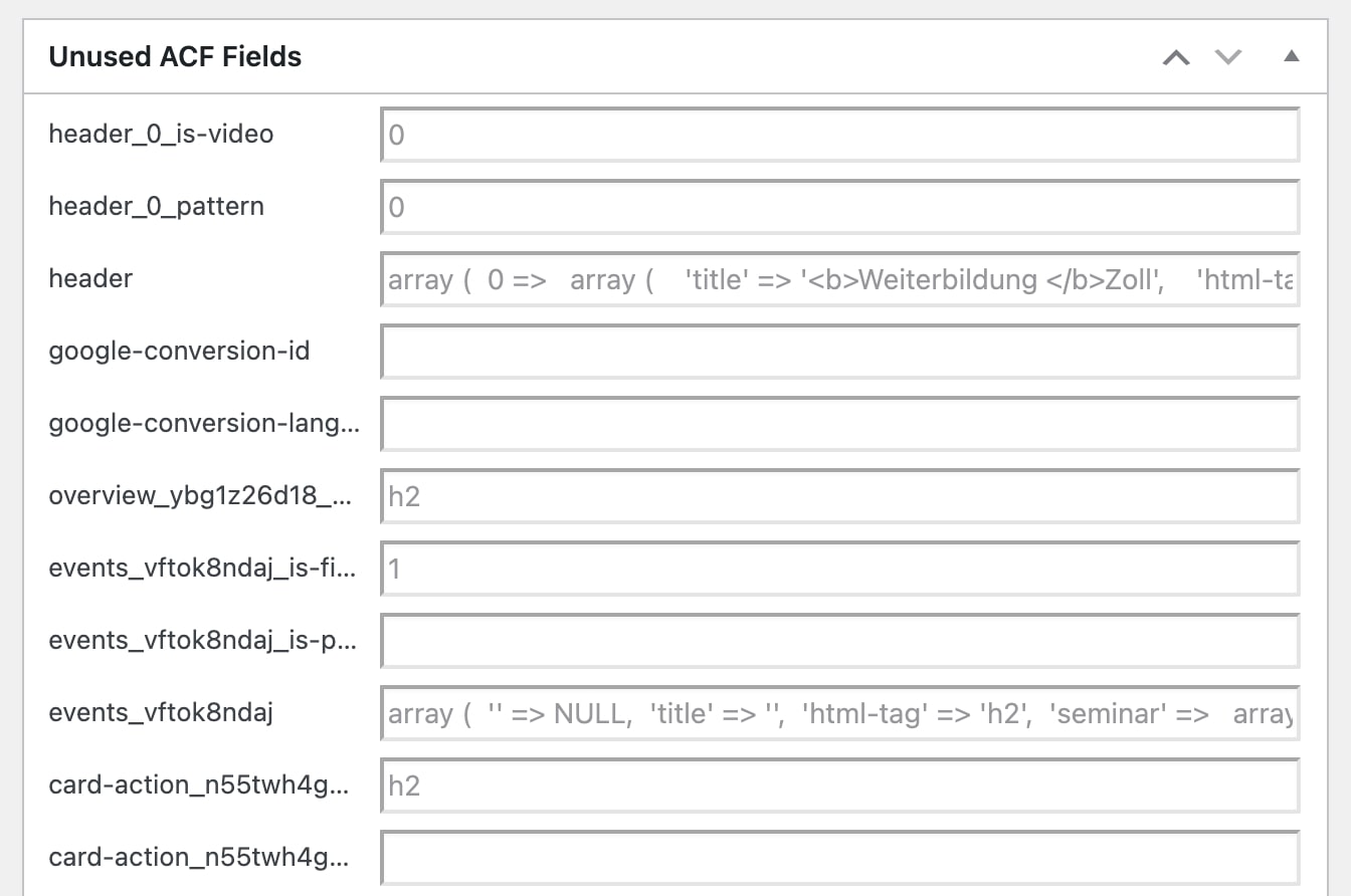 On every post type with unused data the following metabox is shown