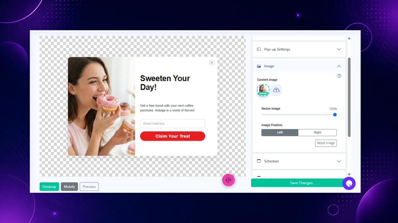 Classic pop-up template — free forever. Customize the image, text, and form fields in the visual editor.