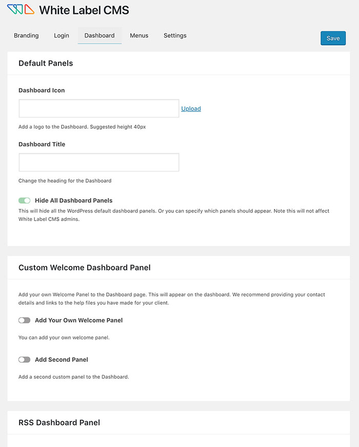 White Label CMS Setting: Dashboard