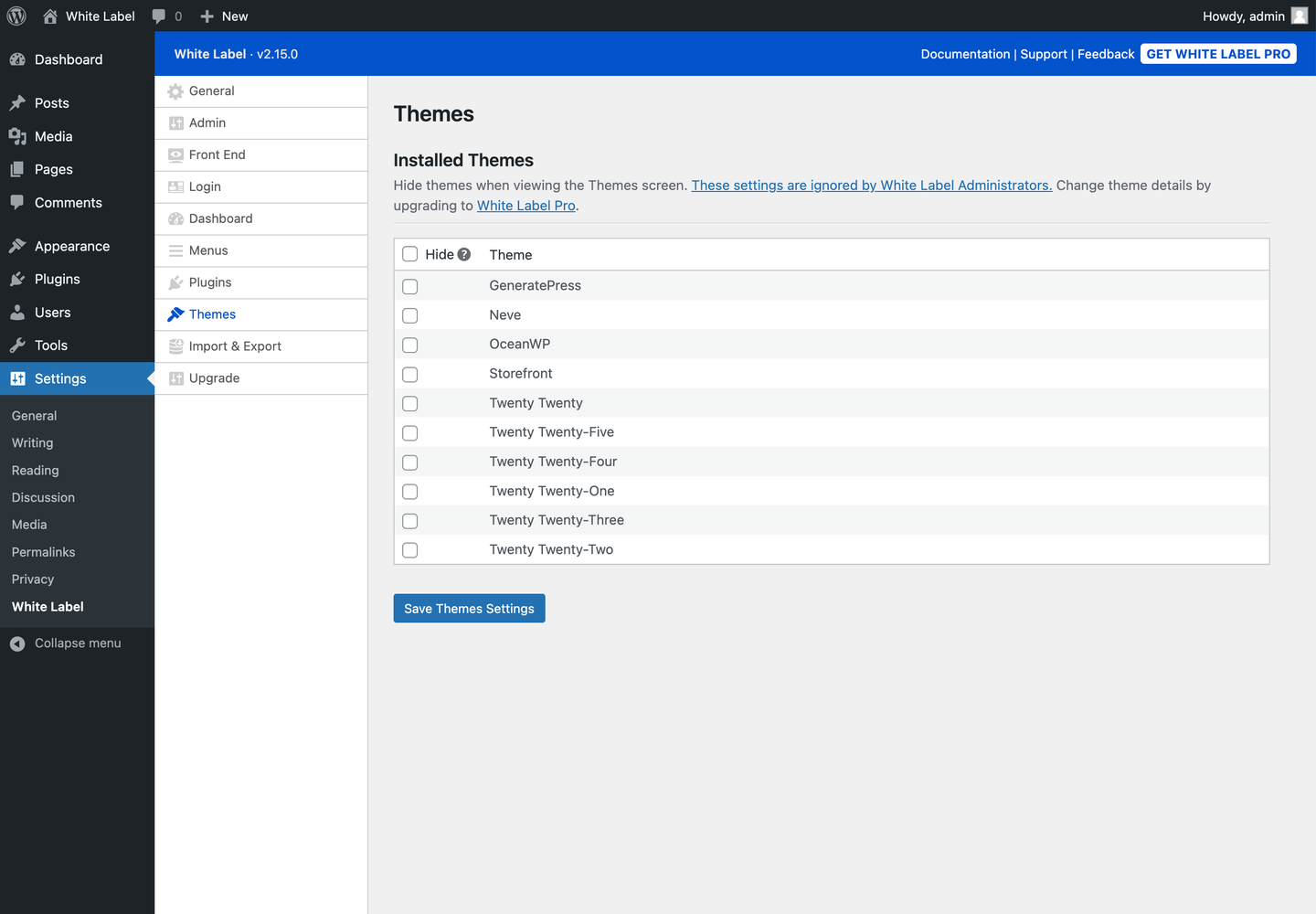 White Label Themes Settings