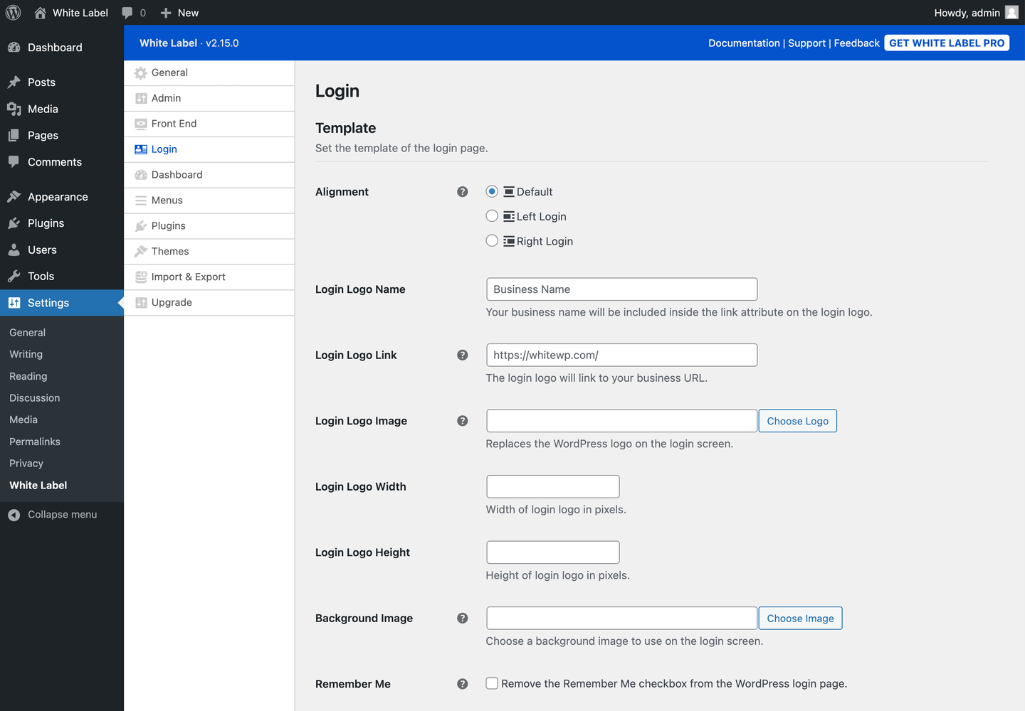 White Label Login Settings