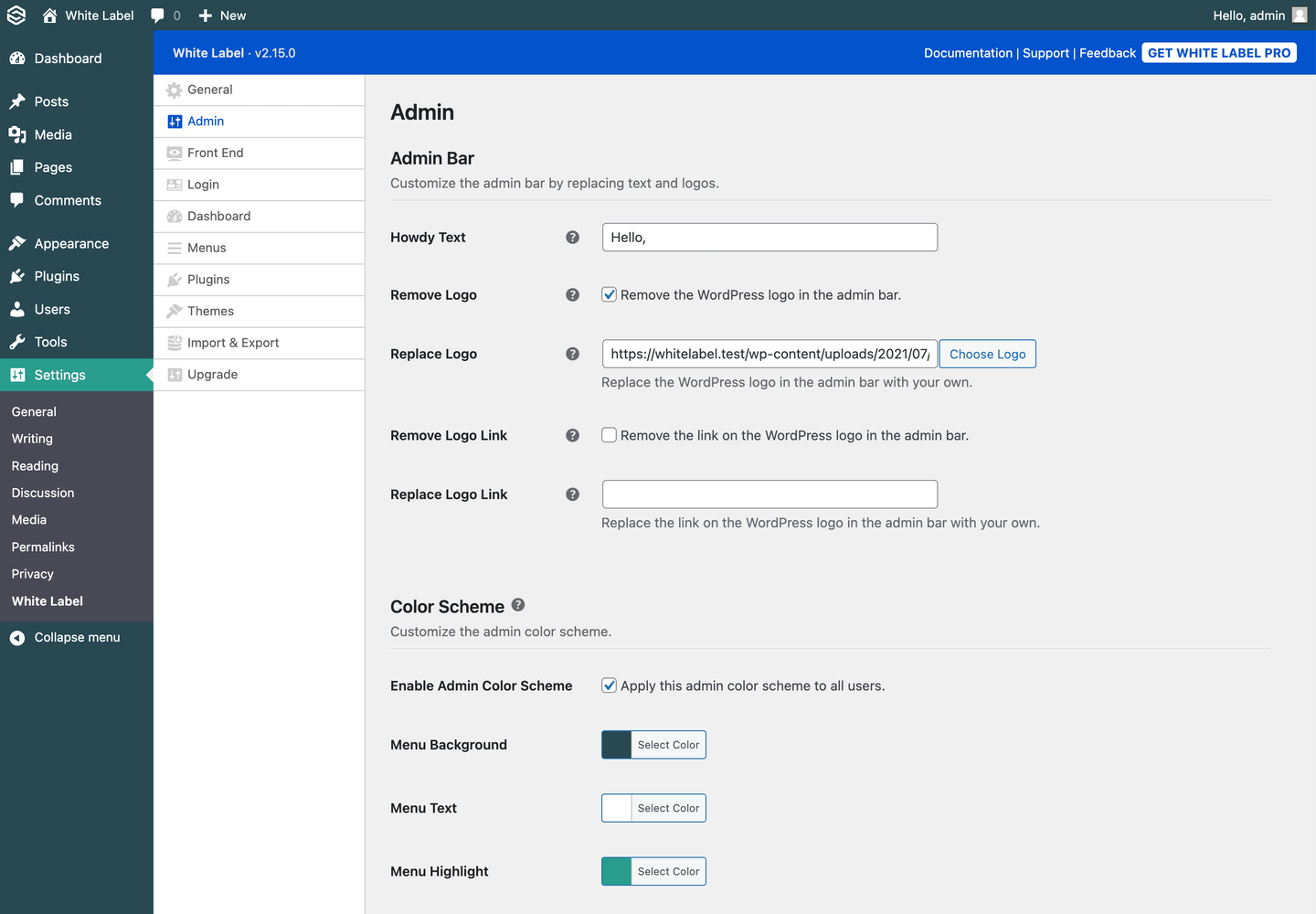 White Label Admin Settings