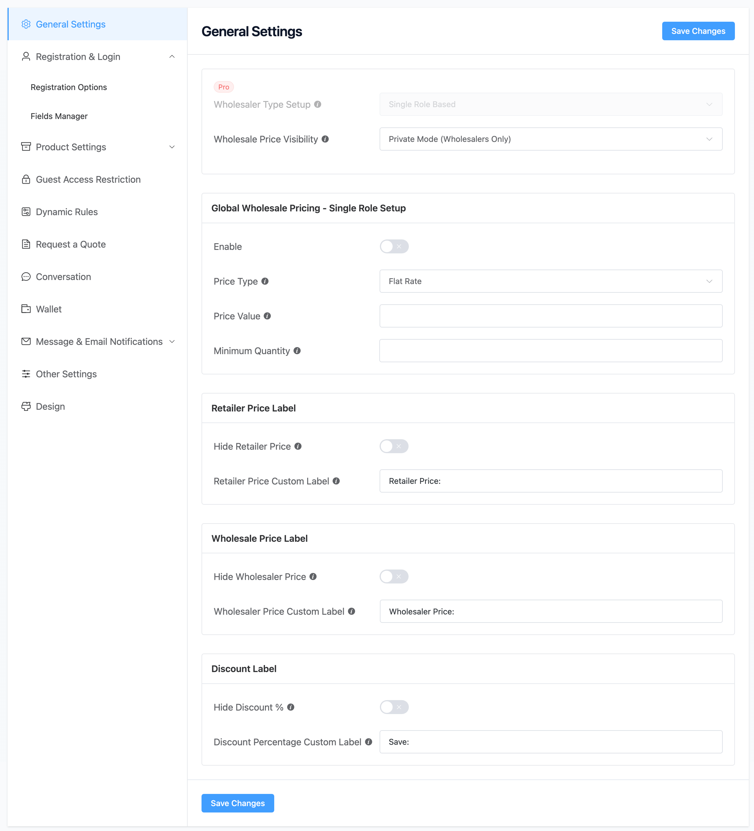 General settings configuration.