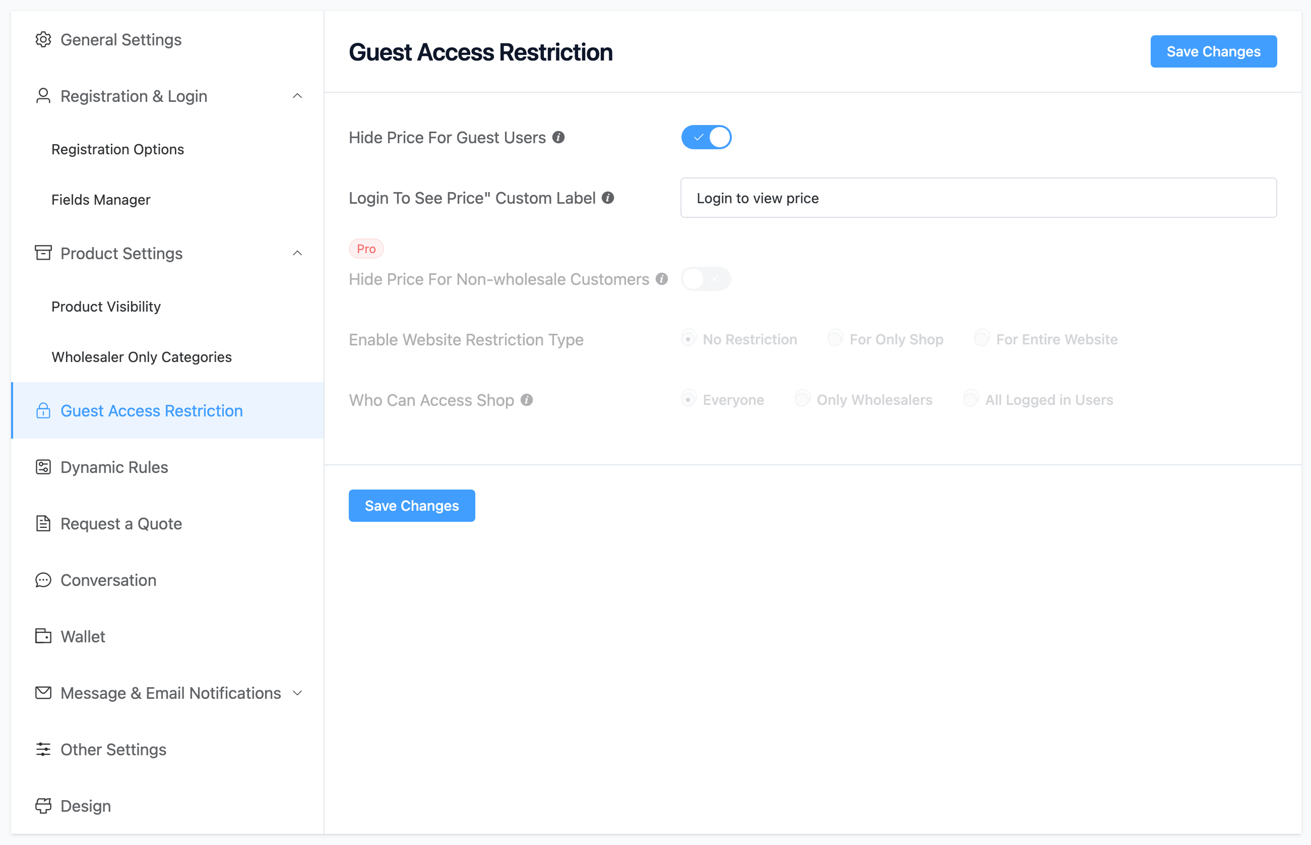 Guest restriction settings.