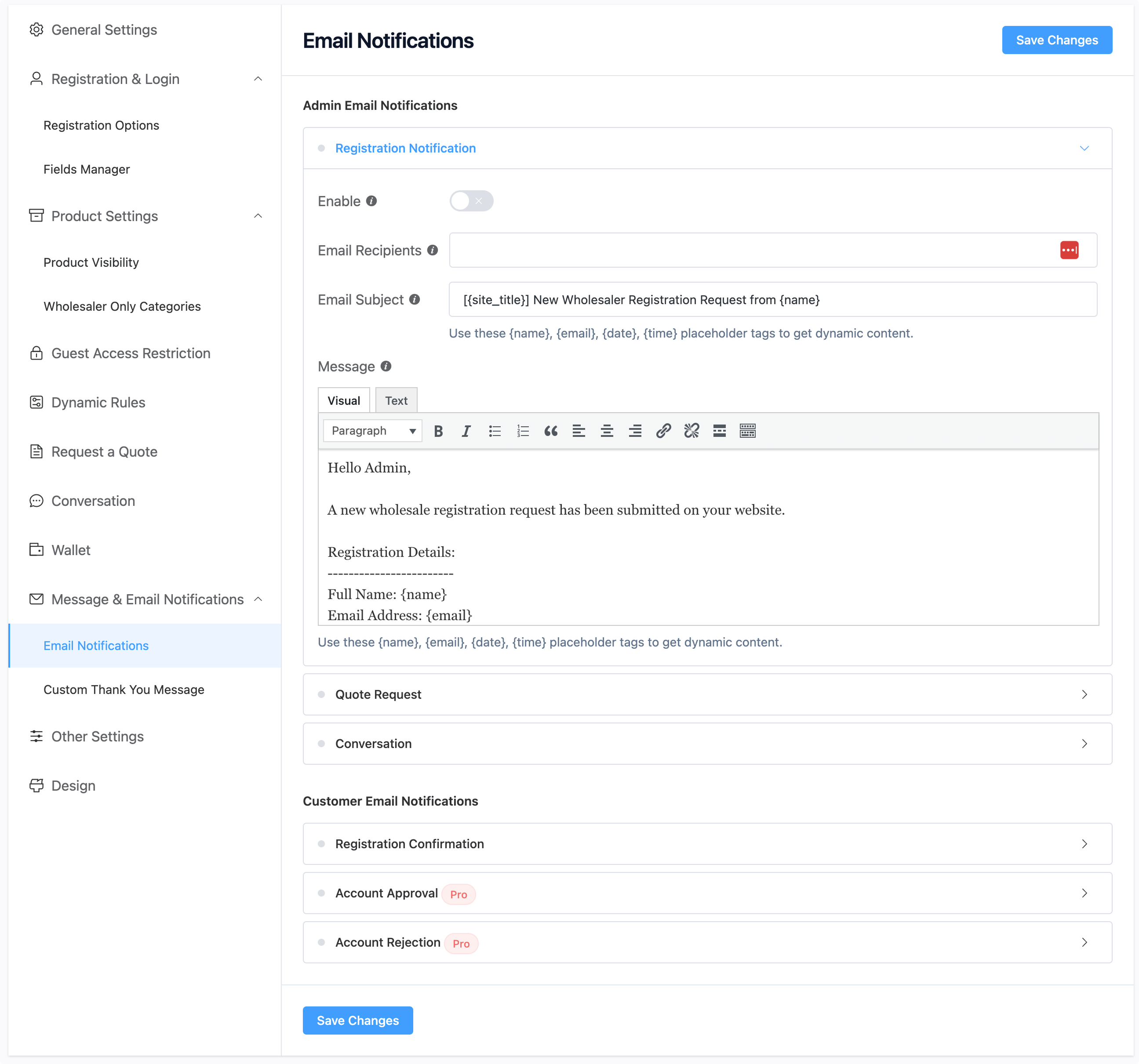Customizing email notifications.